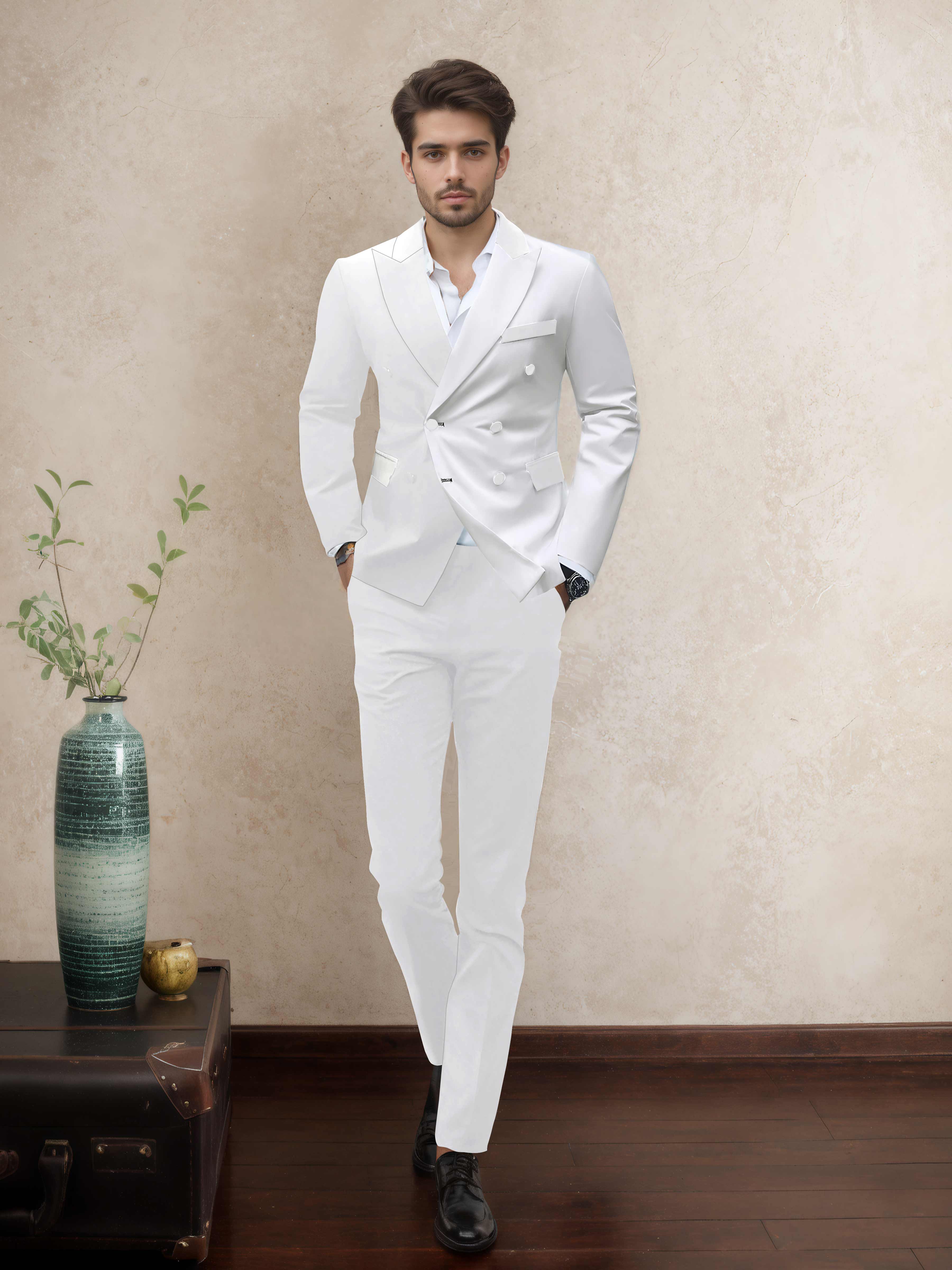 Refined 2 Pieces Men’s Evening Suit Tailored Fit Double Breasted Peak Lapel Contrast