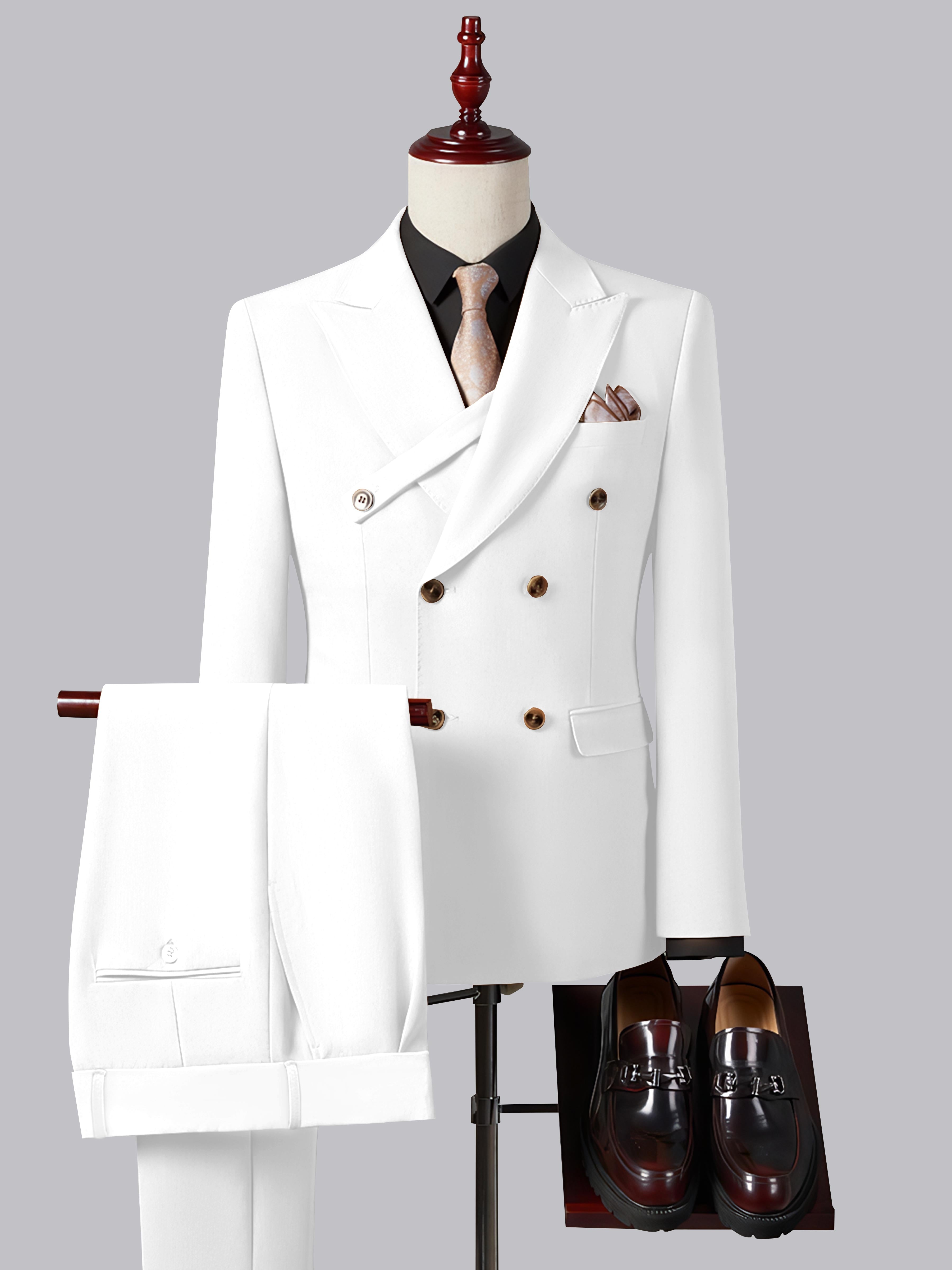 Formal Slim Fit Double Breasted Men's 2 Pieces Peak Lapel Strap Suit