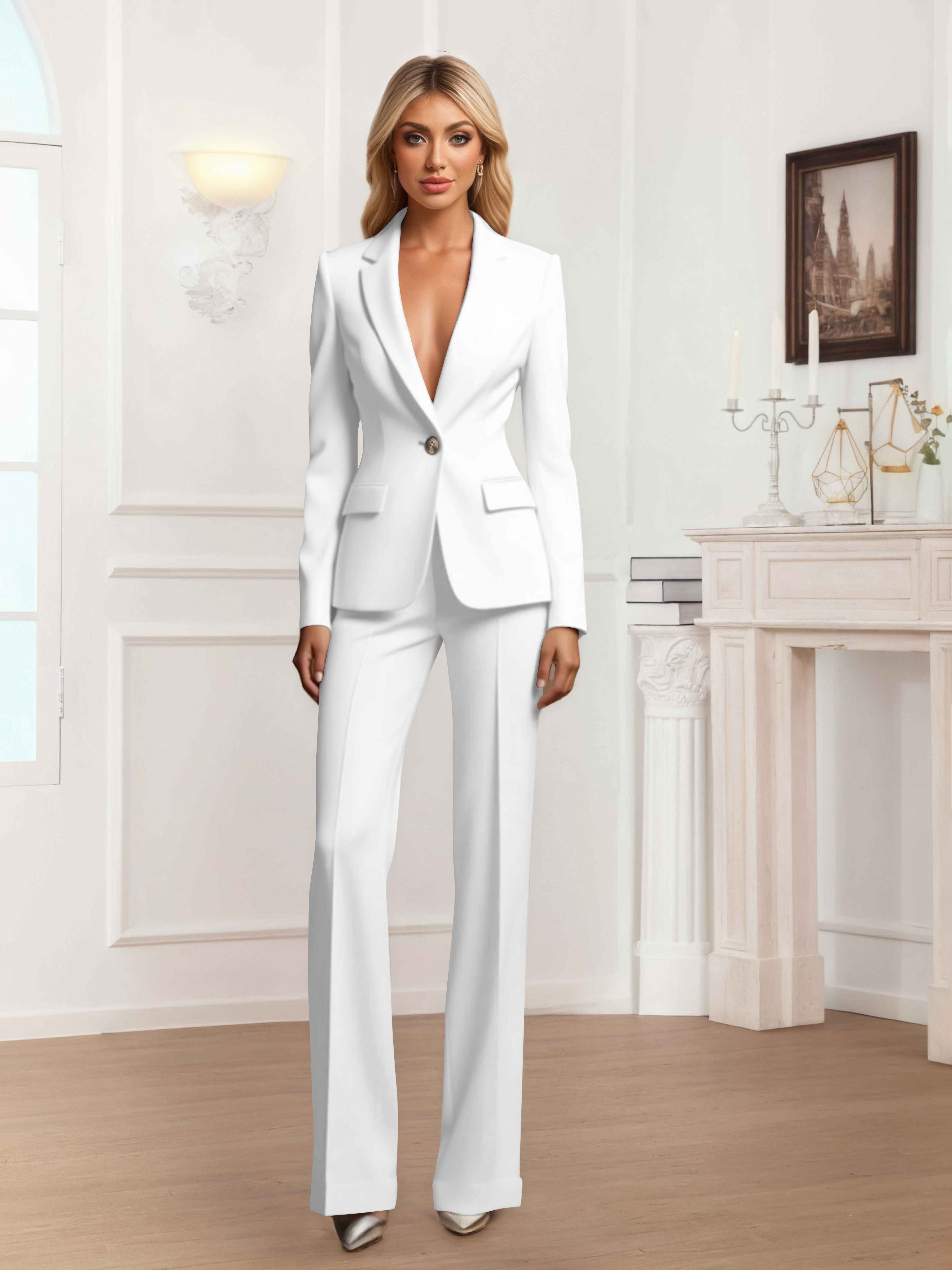 Charming Women's 2 Pieces One Button Slim Fit Business Blazer