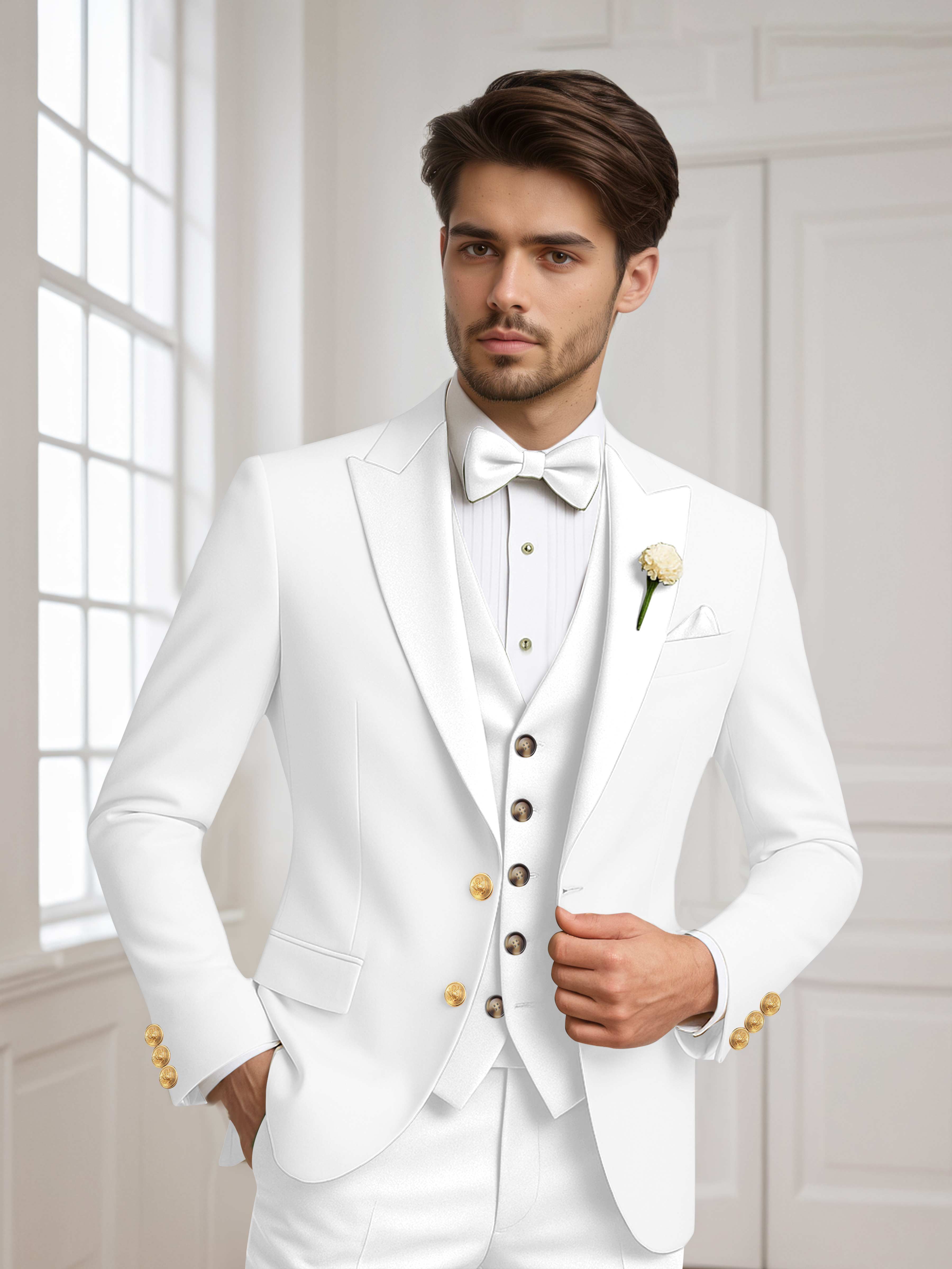 Color Block Peak Lapel Men's 2 Pieces Jacket & Vest for Groom Wedding & Prom