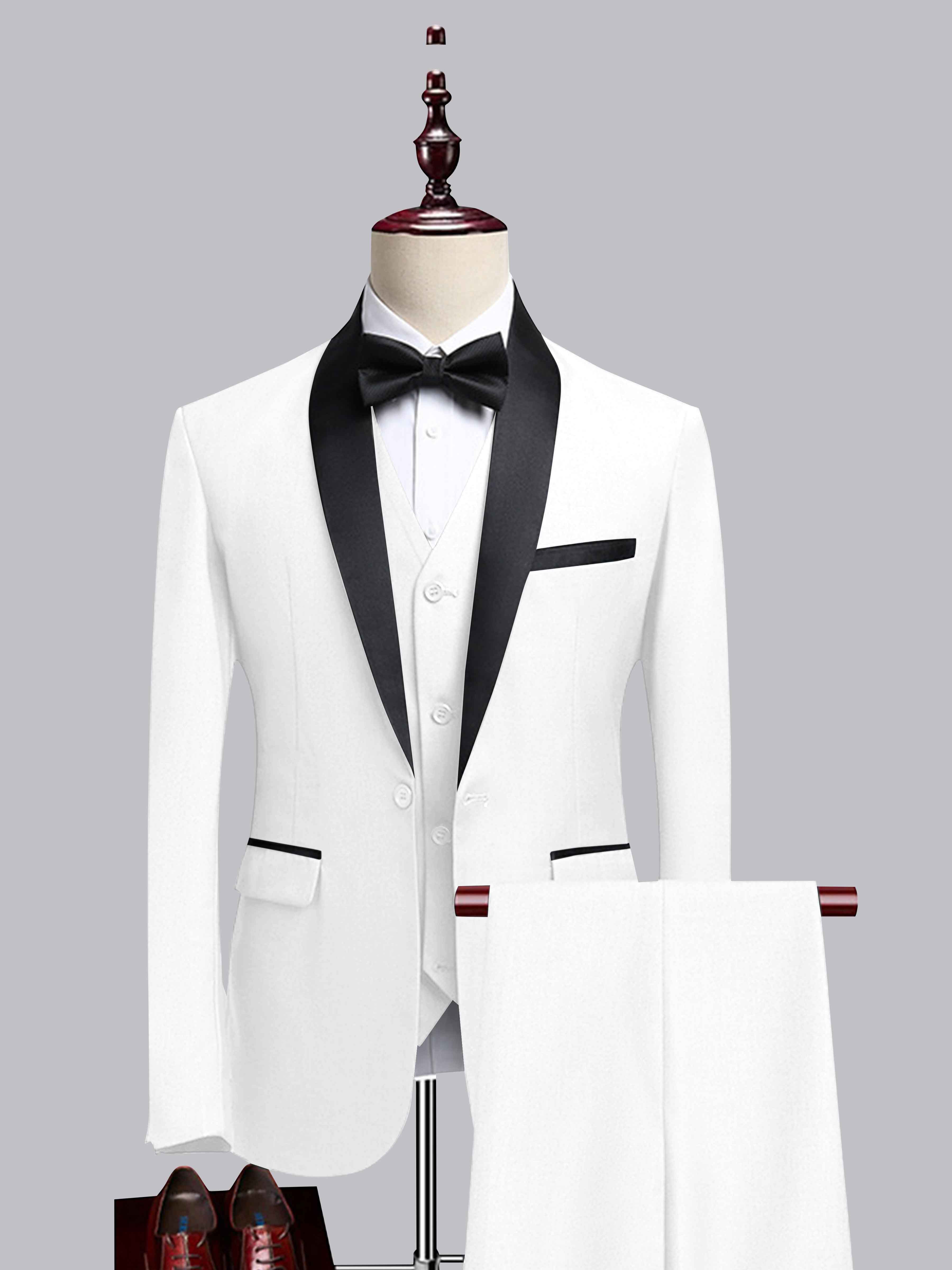 Chic 3 Pieces Men's Contrast Trim One Button Shawl Lapel Suit For Wedding