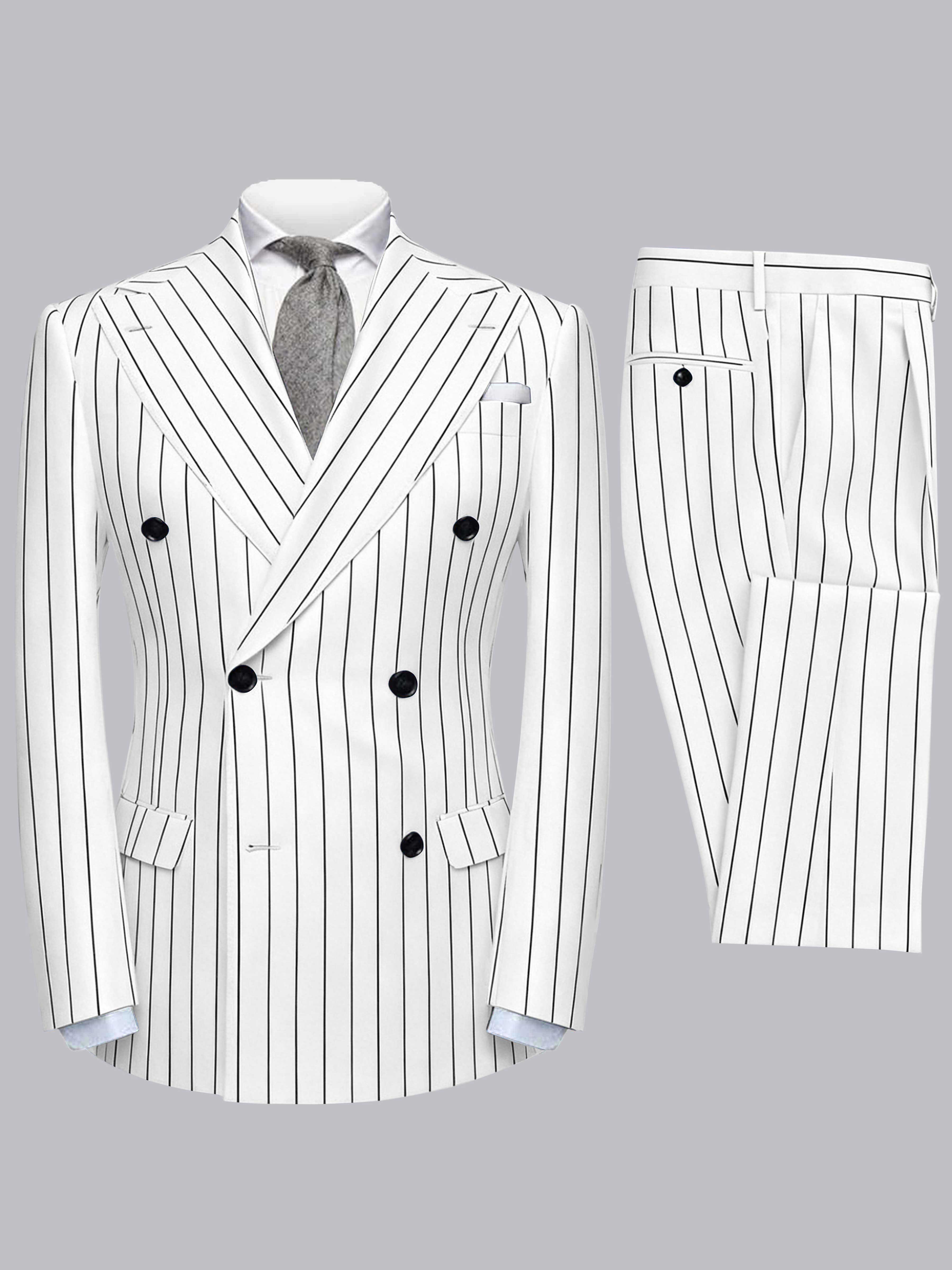 Modern 2 Pieces Men's Peak Lapel Double Breasted Vertical Stripe Suit For Formal