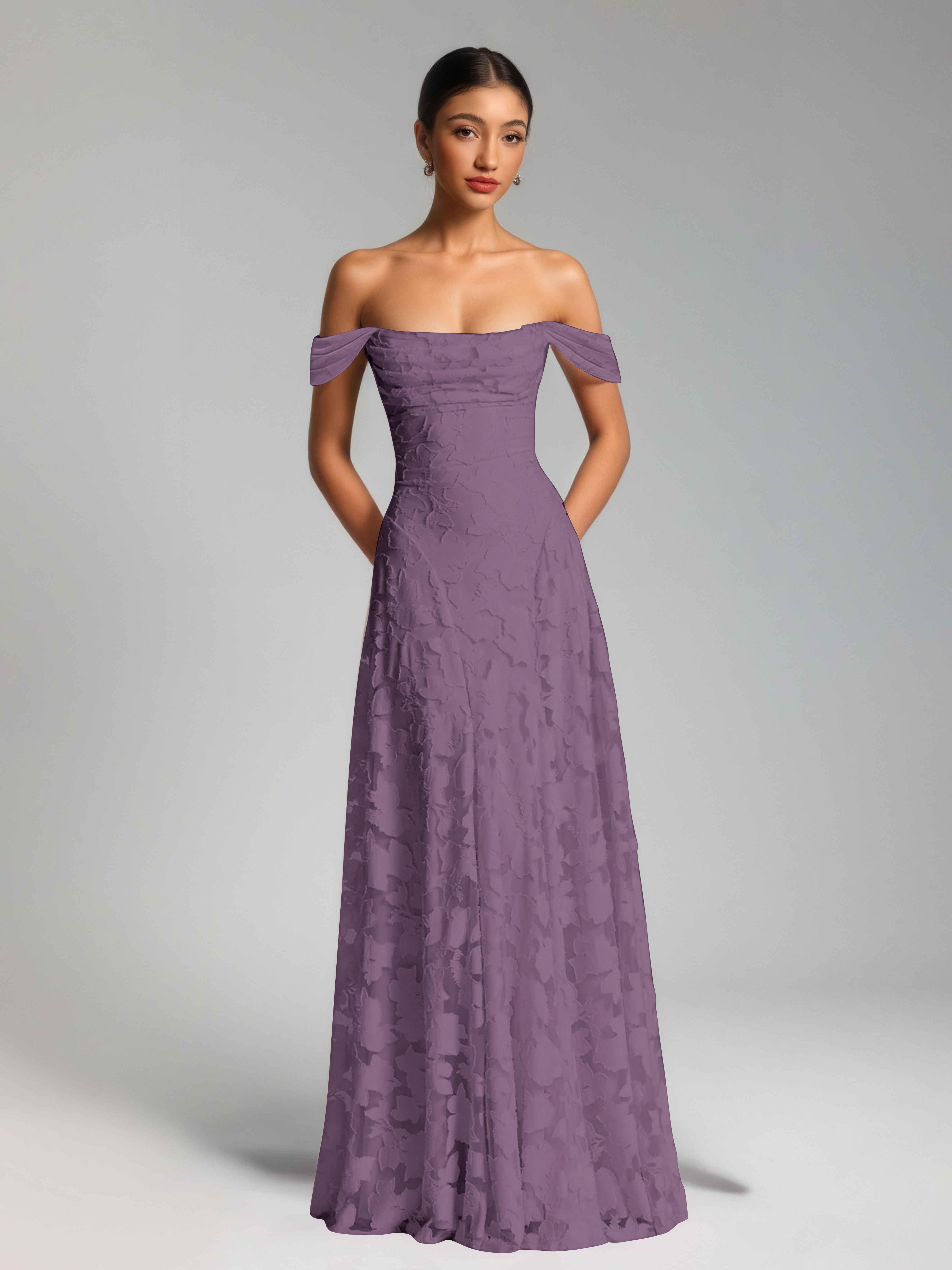 Oraelithra Charming A-Line Off the Shoulder Long Jacquard Bridesmaid Dresses