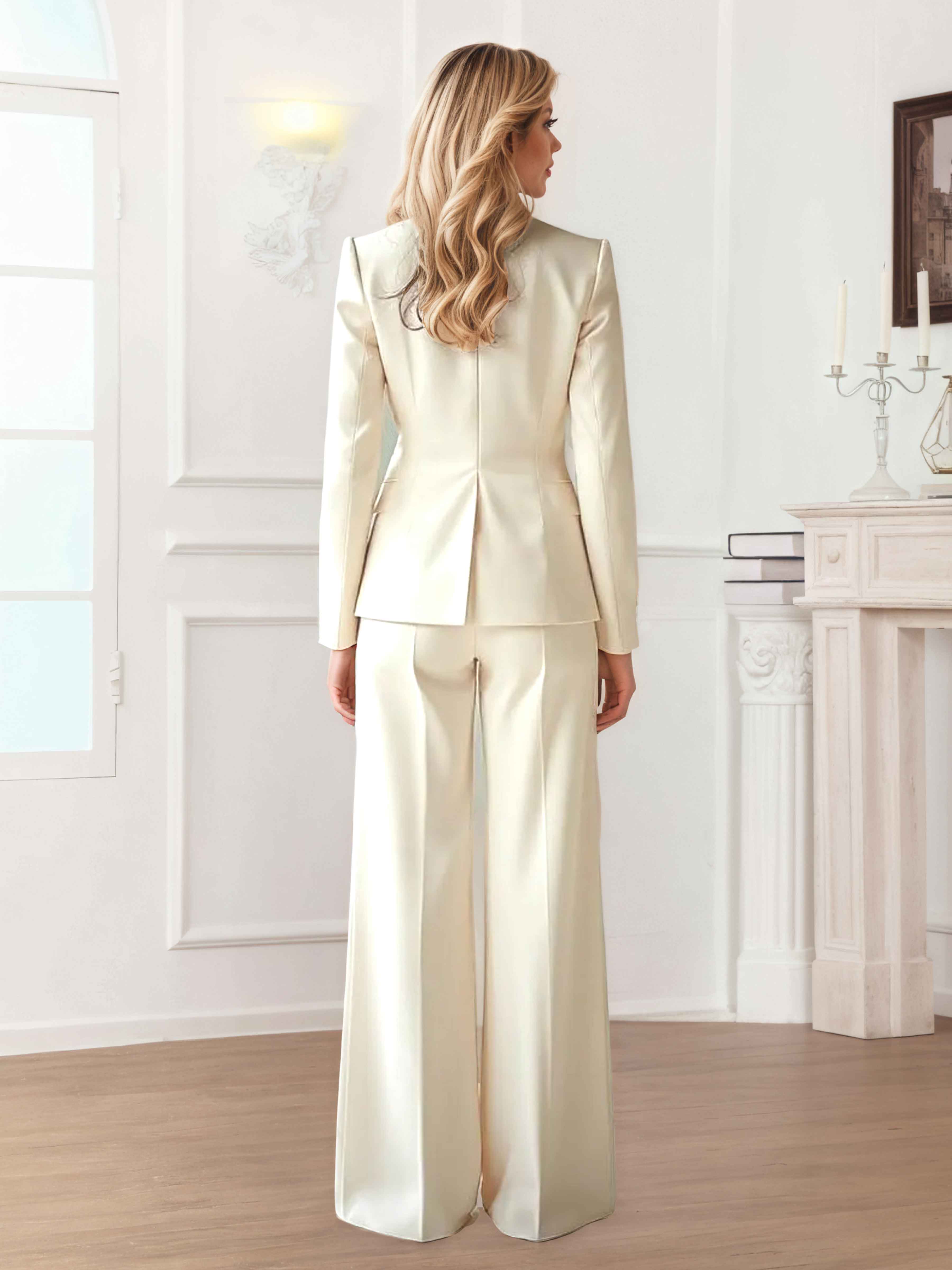 Women's 2 Pieces Solid Regular Fit Wedding Blazer and Pants Set