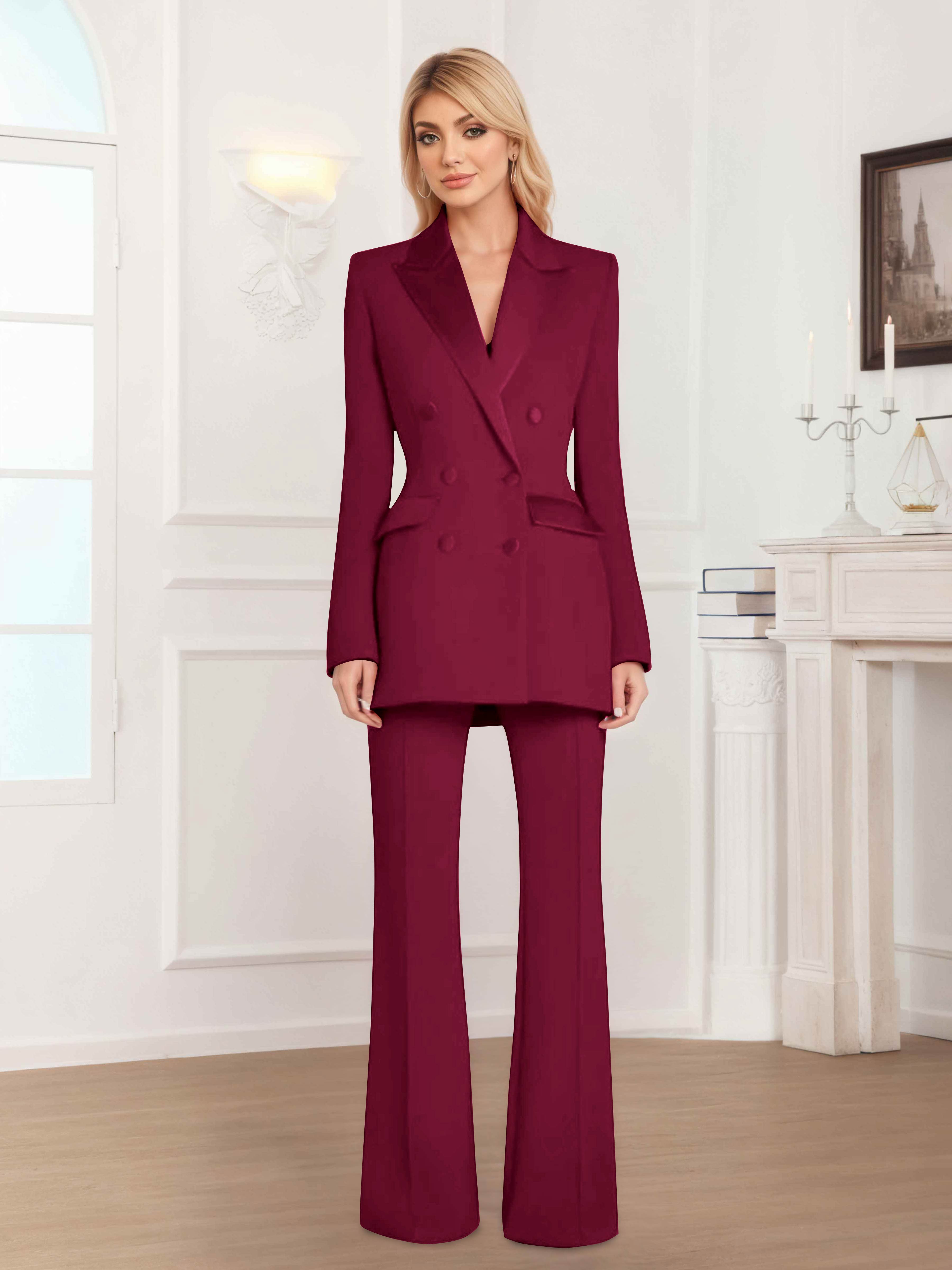 Women's 2 Pieces Notch Lapel Double Breasted Suit Set