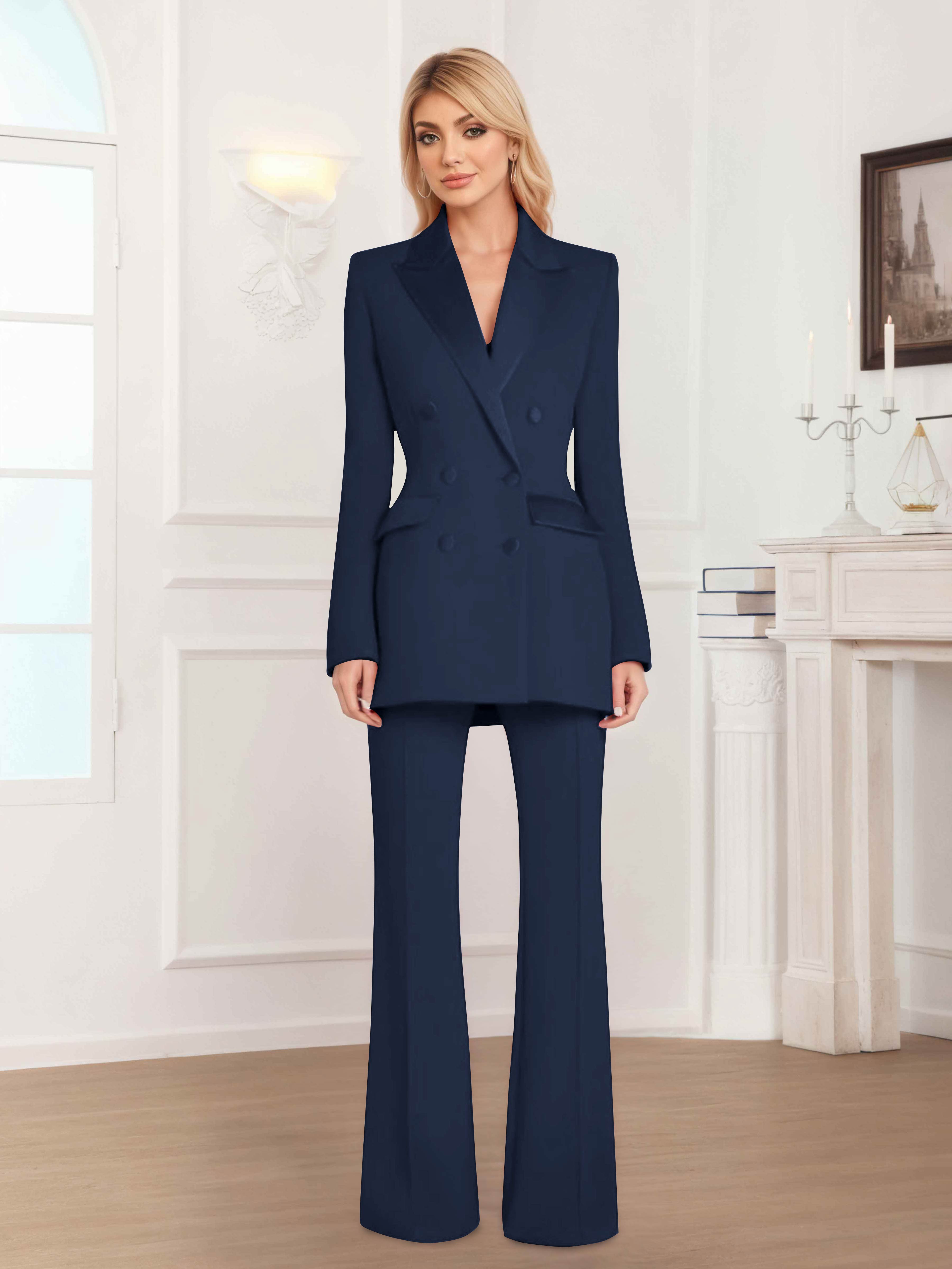 Women's 2 Pieces Notch Lapel Double Breasted Suit Set