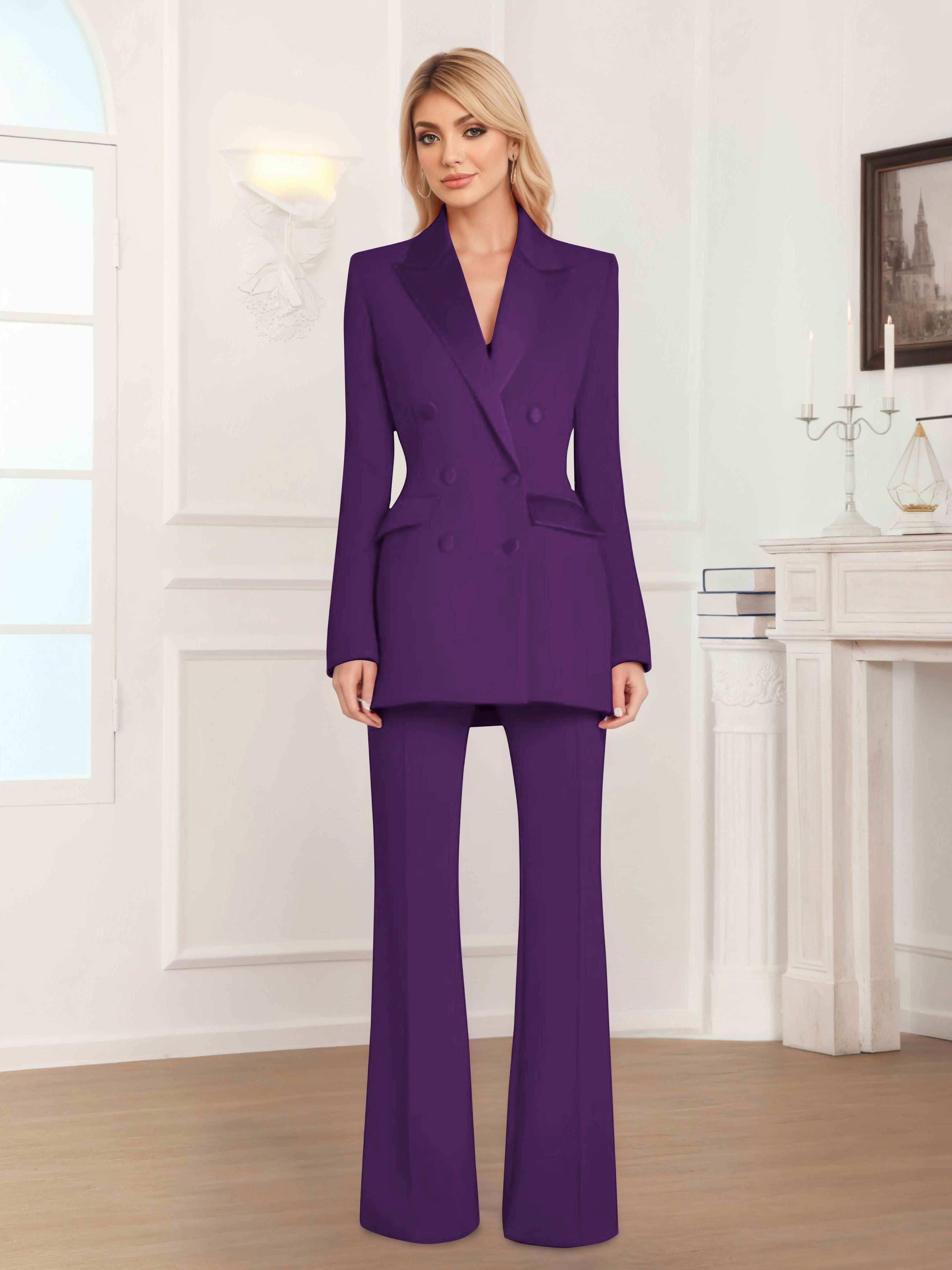 Women's 2 Pieces Notch Lapel Double Breasted Suit Set