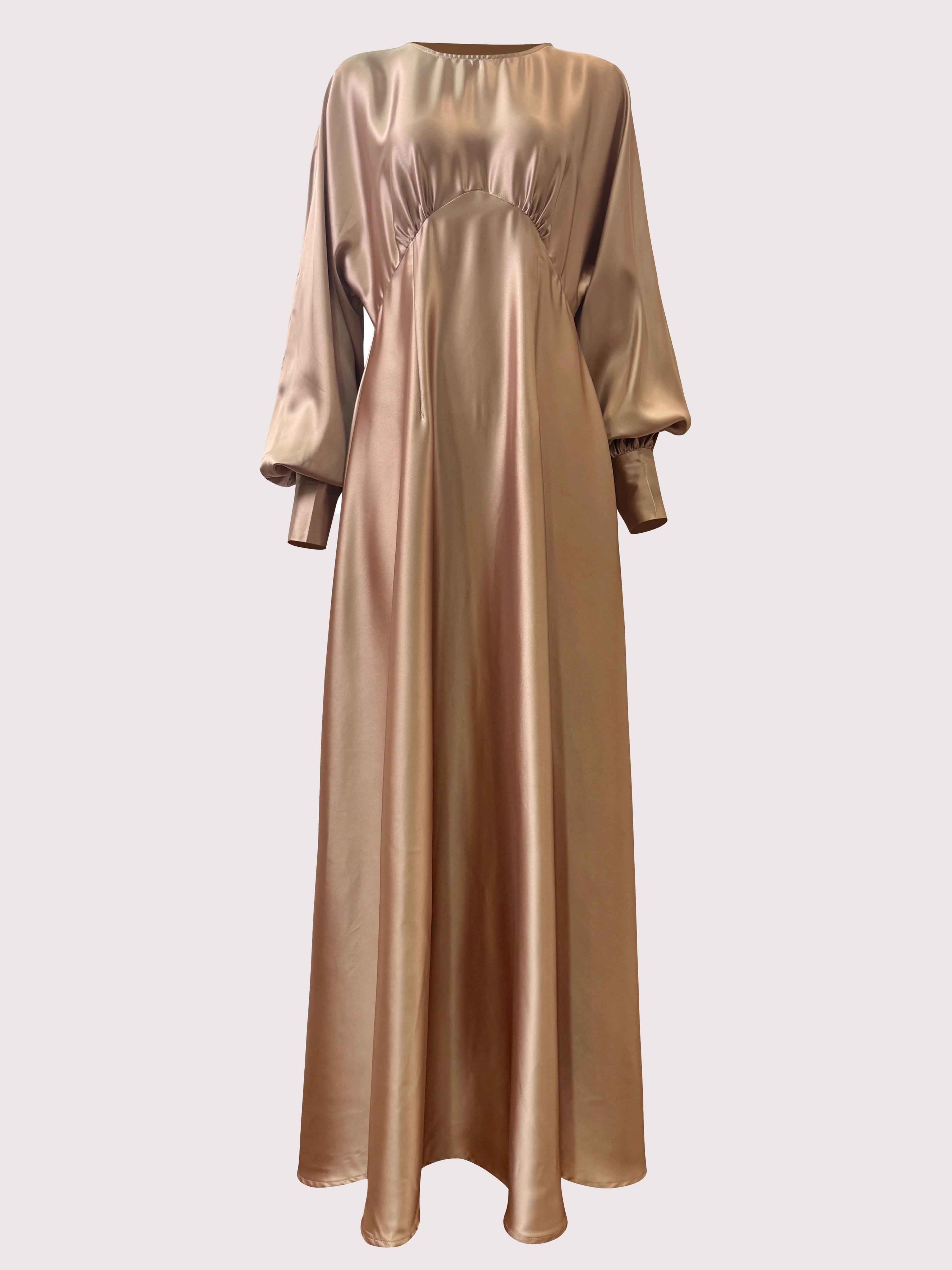 Wrenna Modest A-Line Long Sleeves Floor Length Satin Bridesmaid Dresses