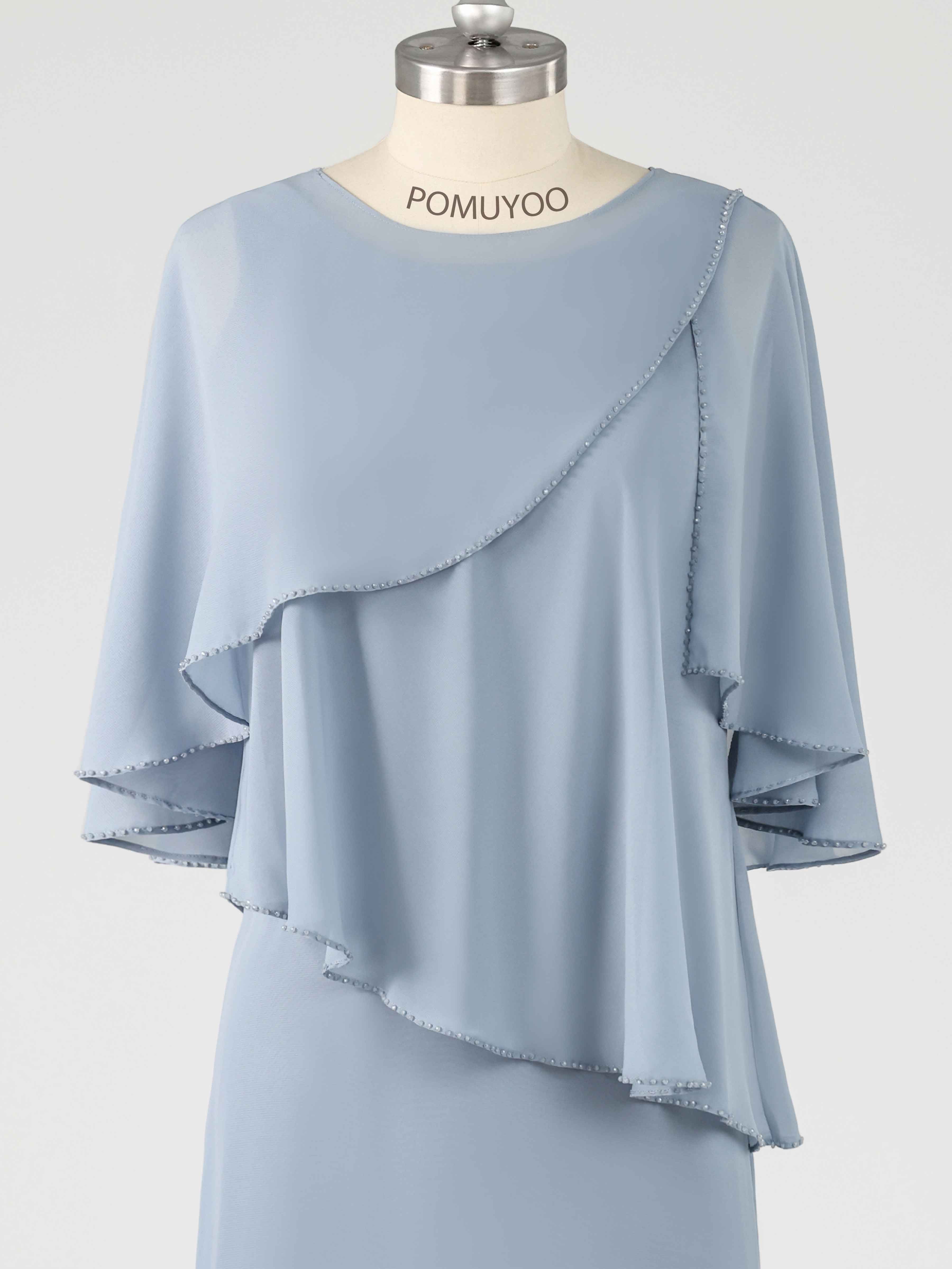 Xylona Chic Two Pieces Beading Cape Long Chiffon Mother of the Bride Dresses