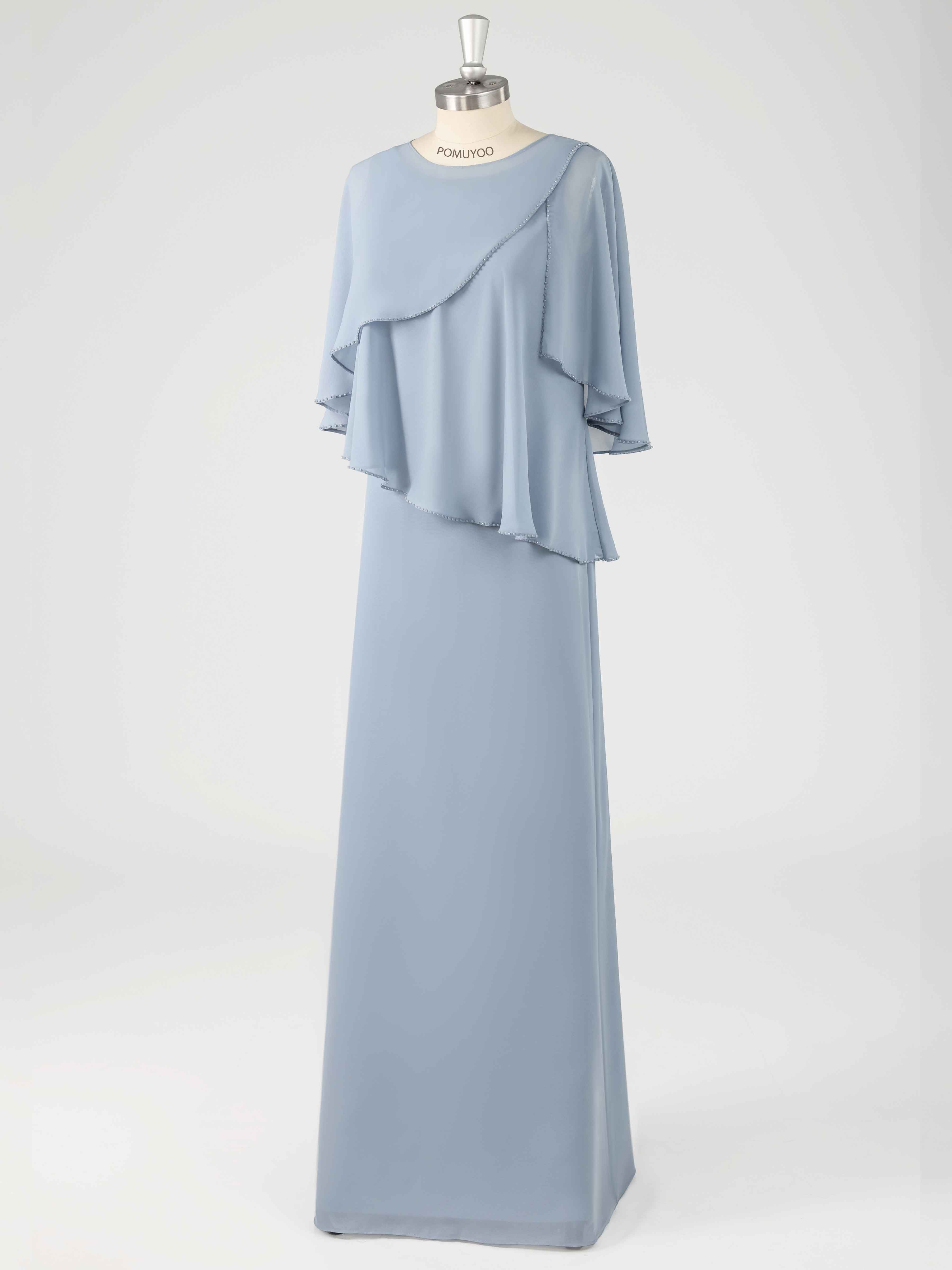 Xylona Chic Two Pieces Beading Cape Long Chiffon Mother of the Bride Dresses