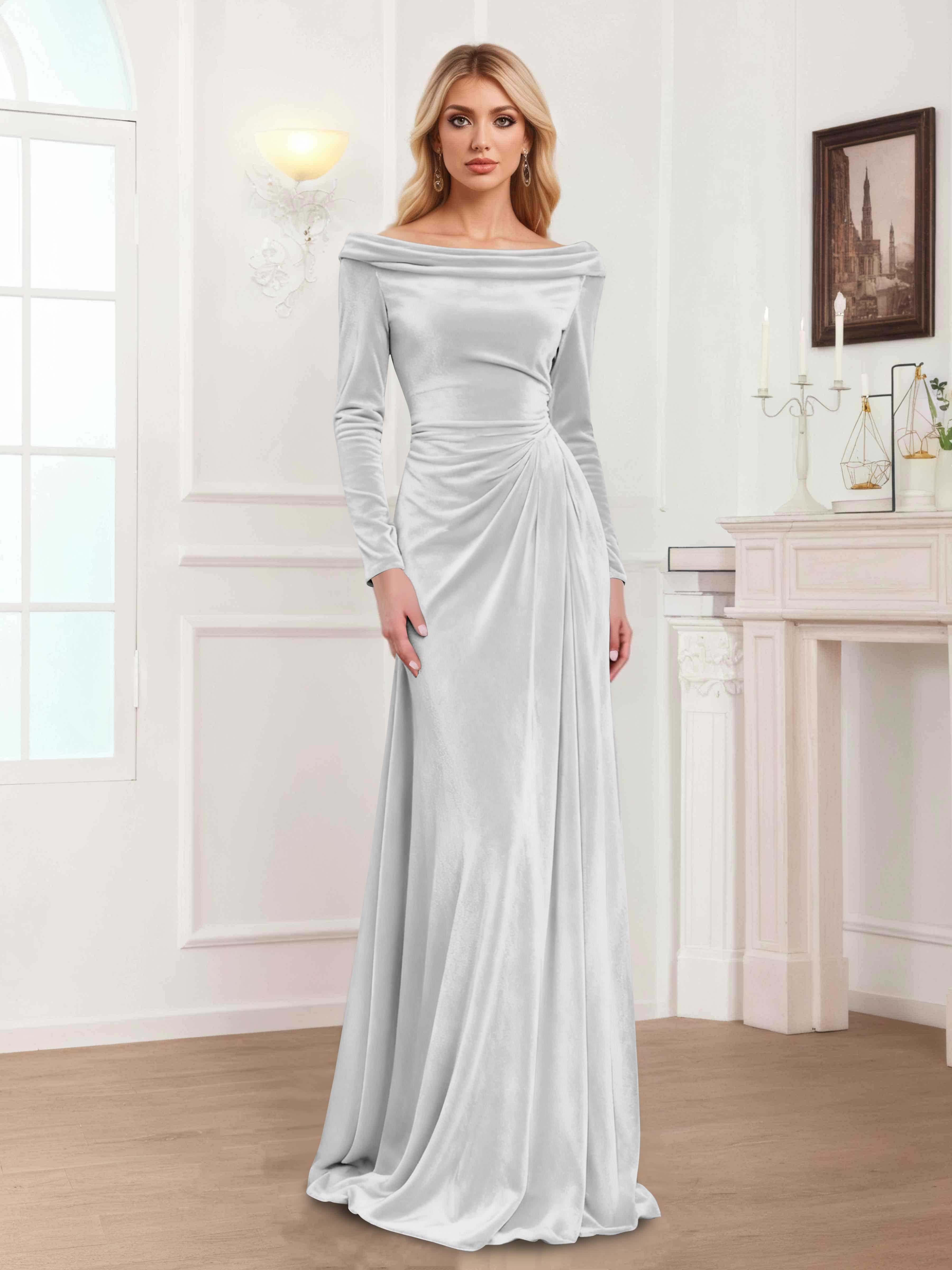 Zanna Modern Long Sleeves Ruched Long Velvet Mother Of The Bride Dresses