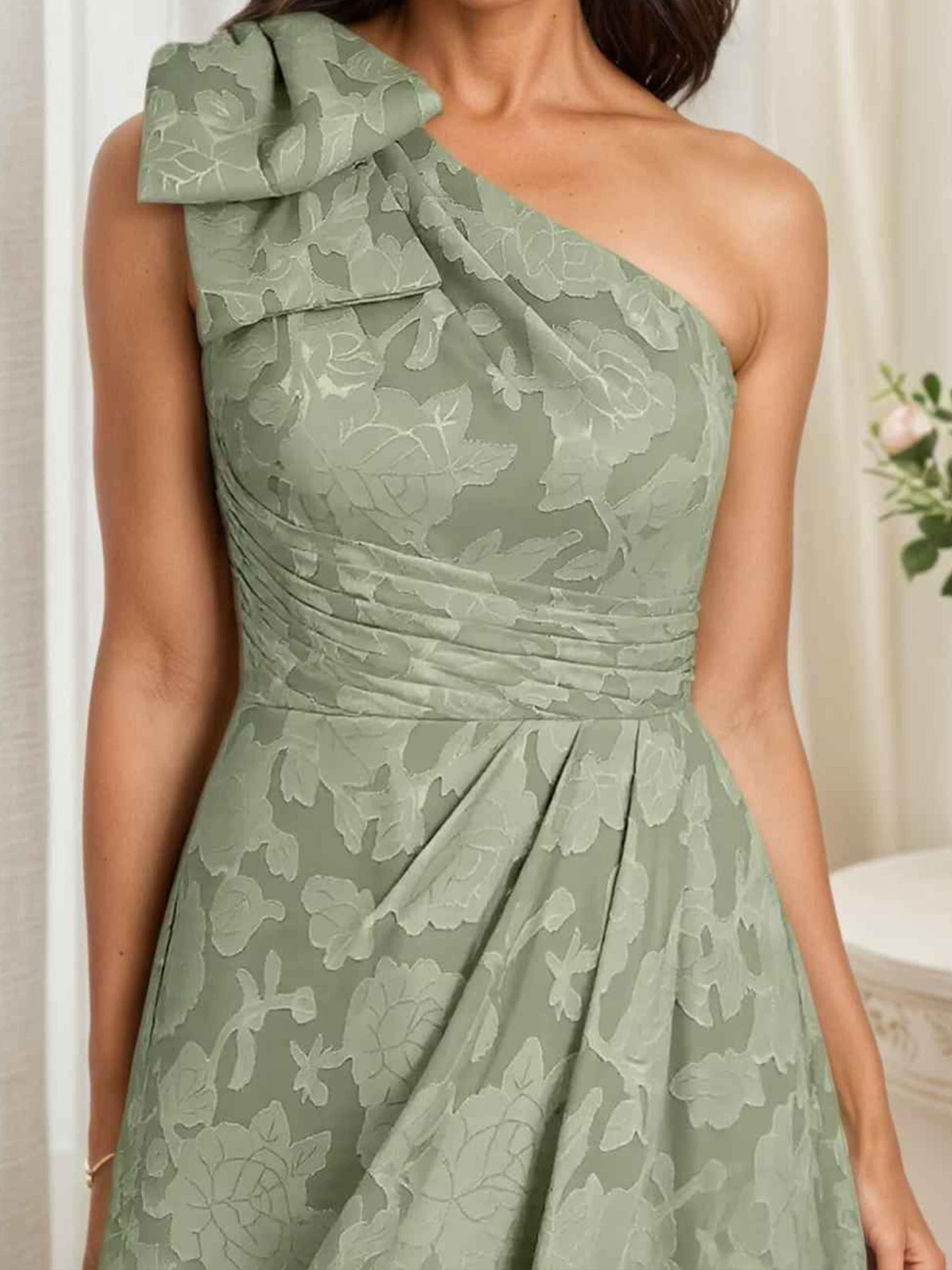 Zelene Graceful One Shoulder Pleated Long Floral Lace Mother of the Bride Dresses