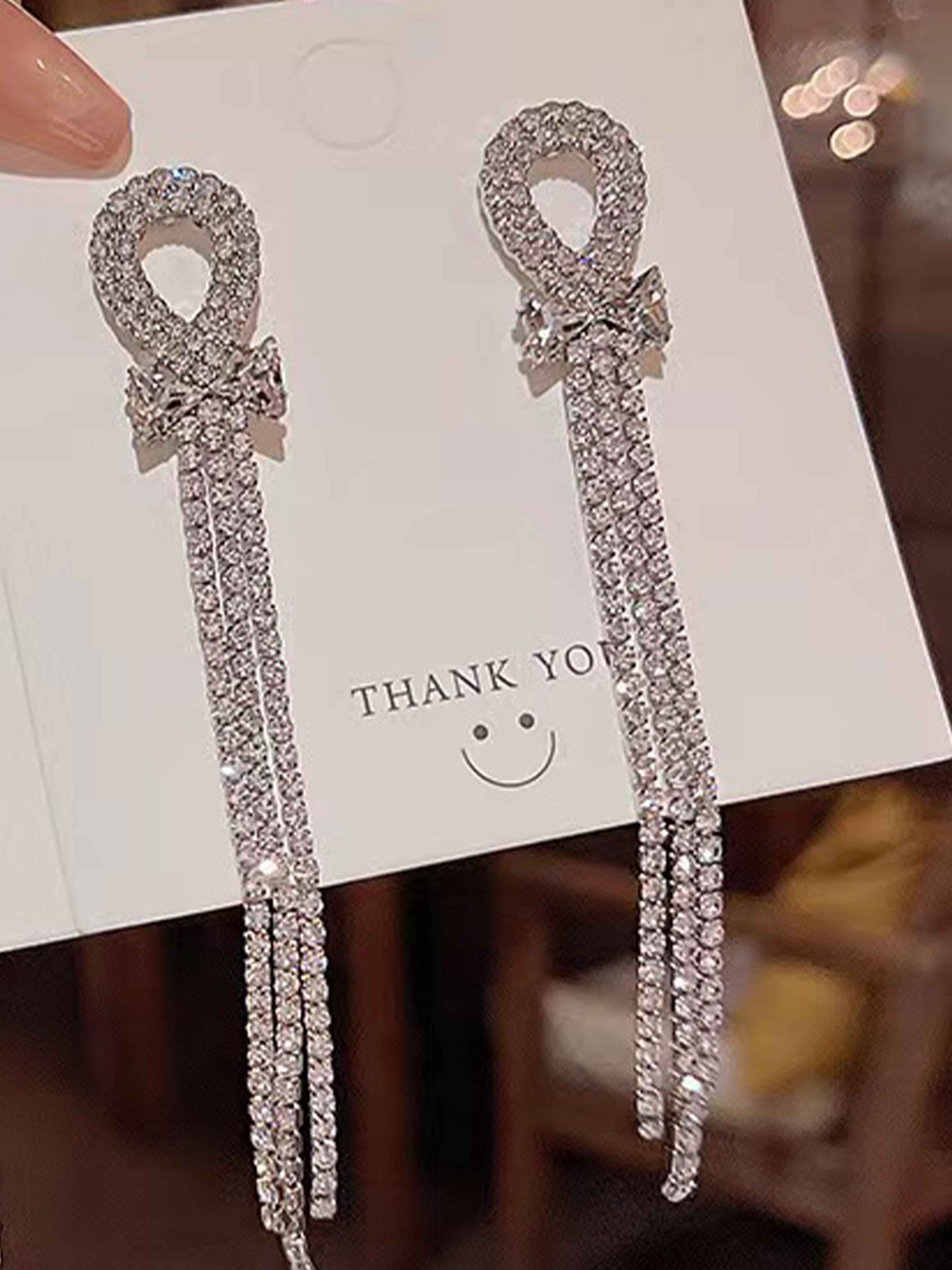 Rhinestone Long Tassel Earrings