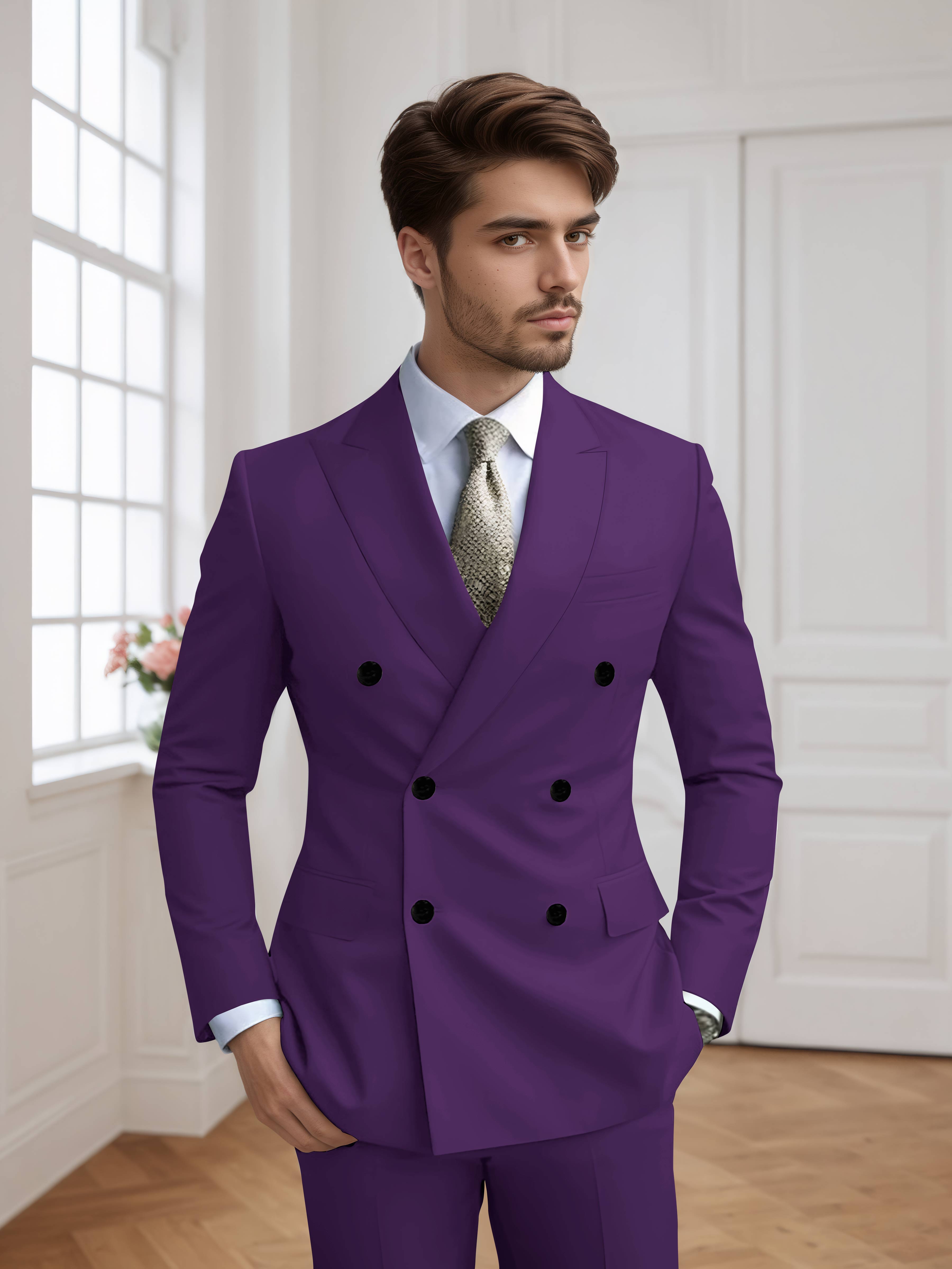Men's Slim Fit Double Breasted Six-Buttons 2 Pieces Occasion Suits
