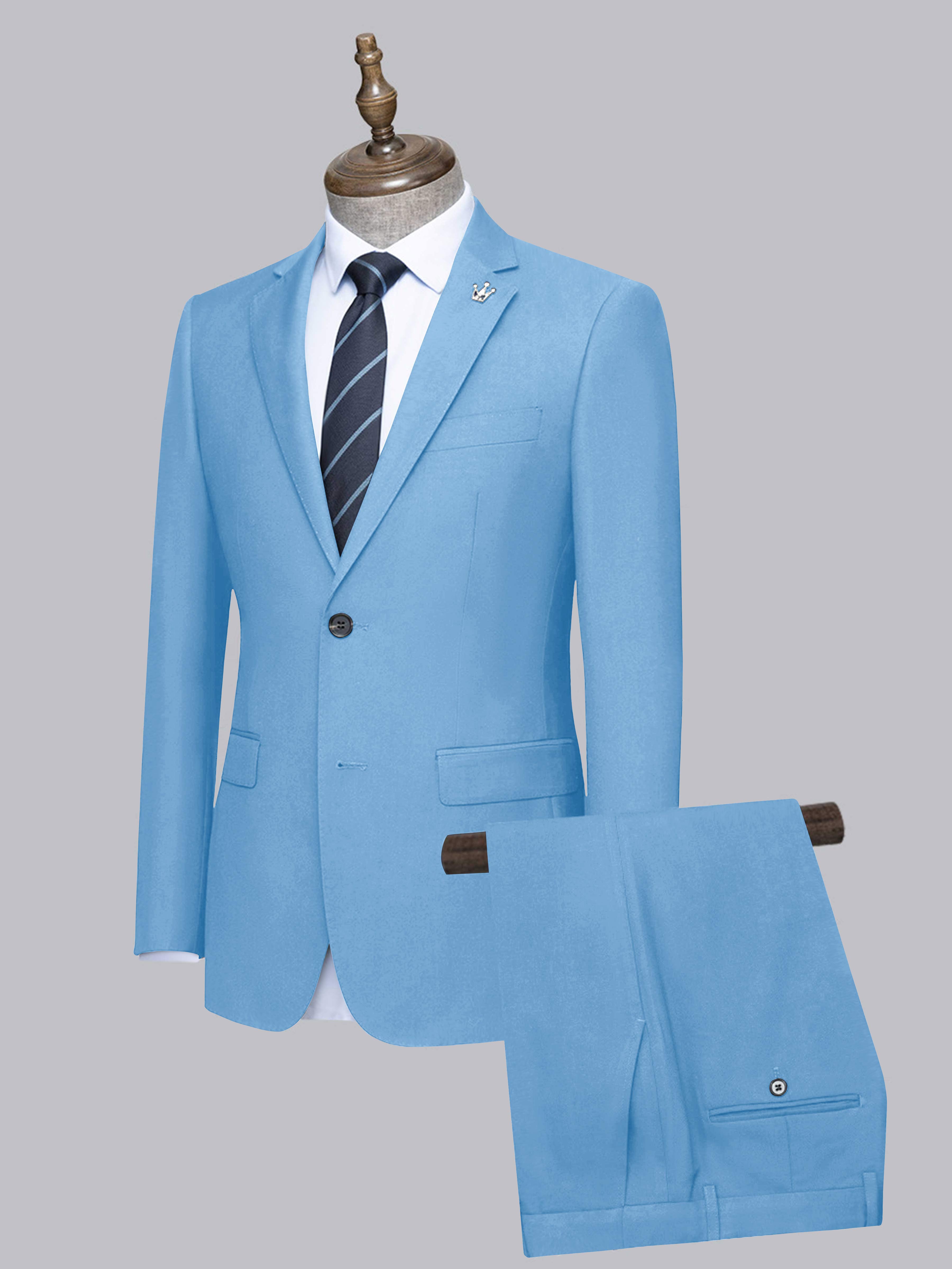 Men's Slim Fit Blue Summer Wedding Suits 2 PC Two Buttons Prom S