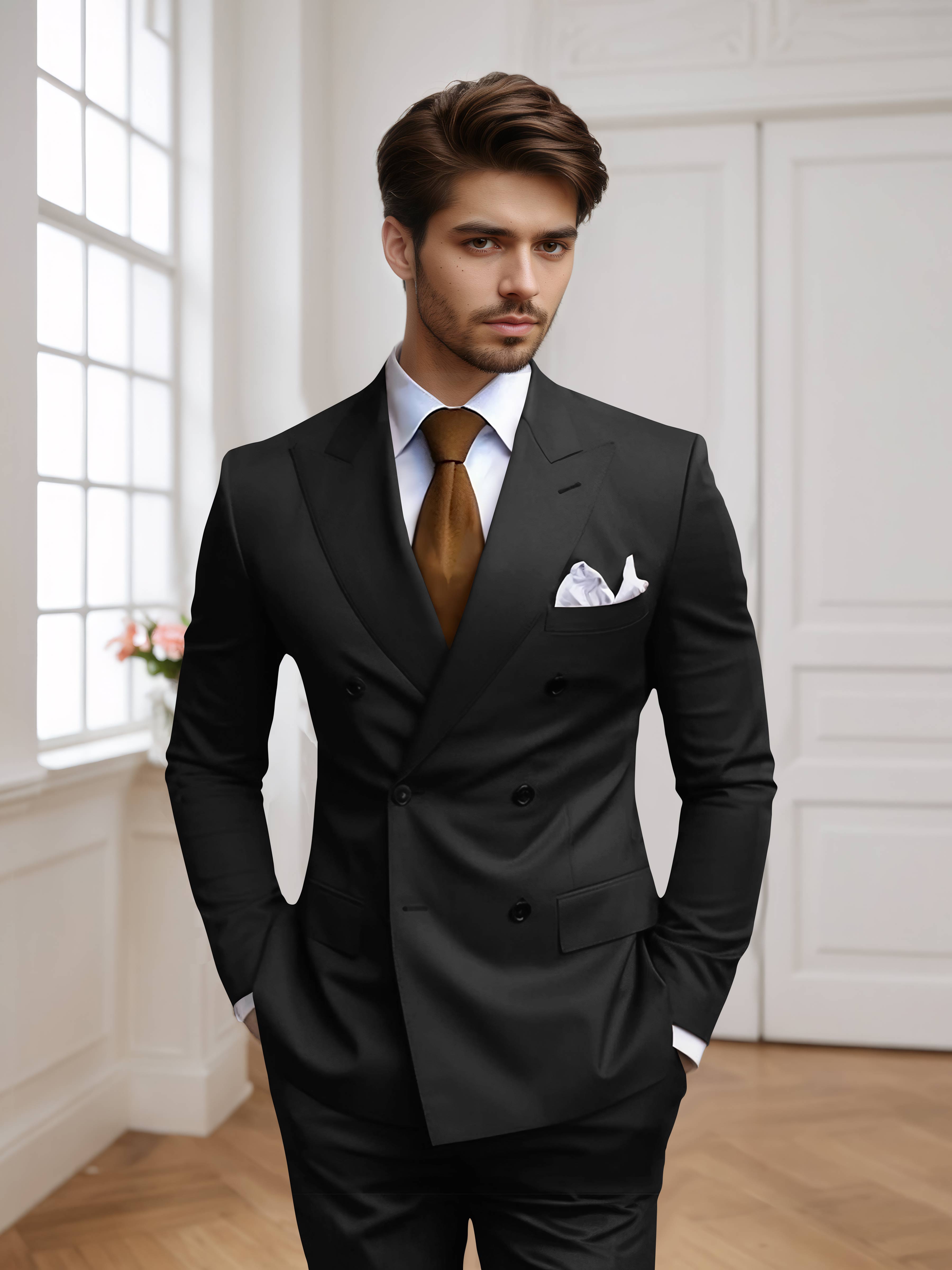 Men's Tailored Fit Double Breasted 2 Pieces Wedding Suits