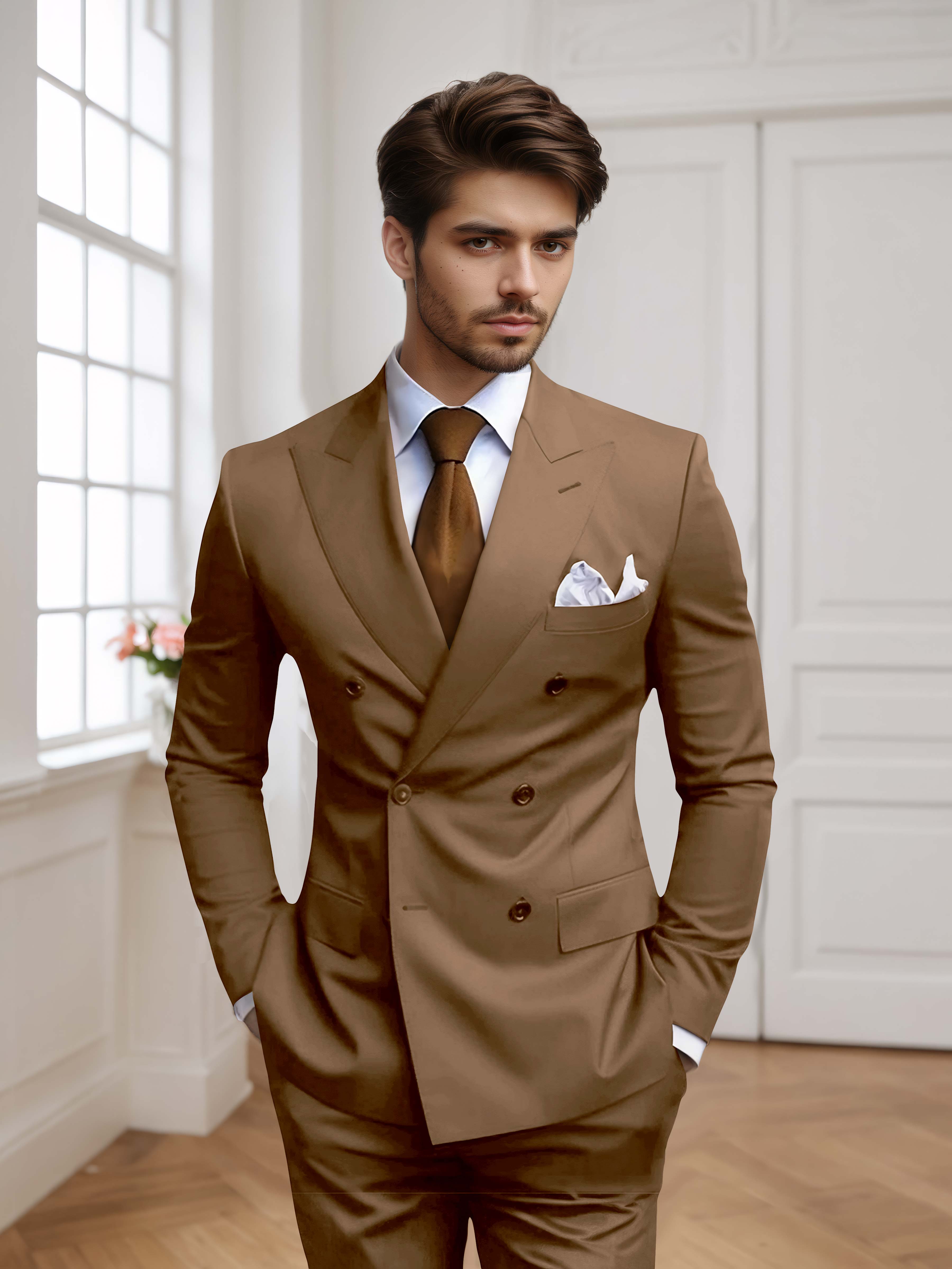Men's Tailored Fit Double Breasted 2 Pieces Wedding Suits