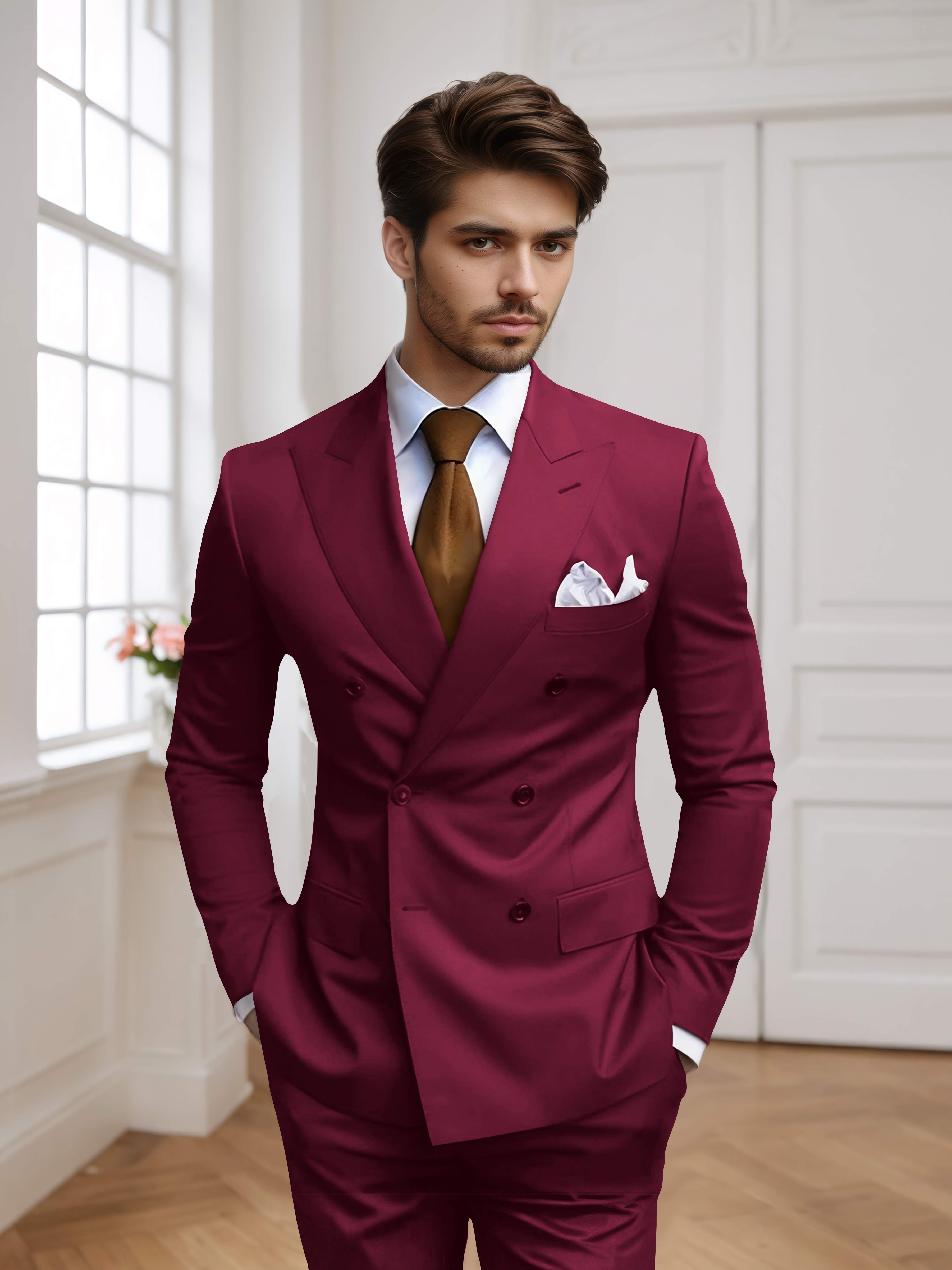 Men's Tailored Fit Double Breasted 2 Pieces Wedding Suits