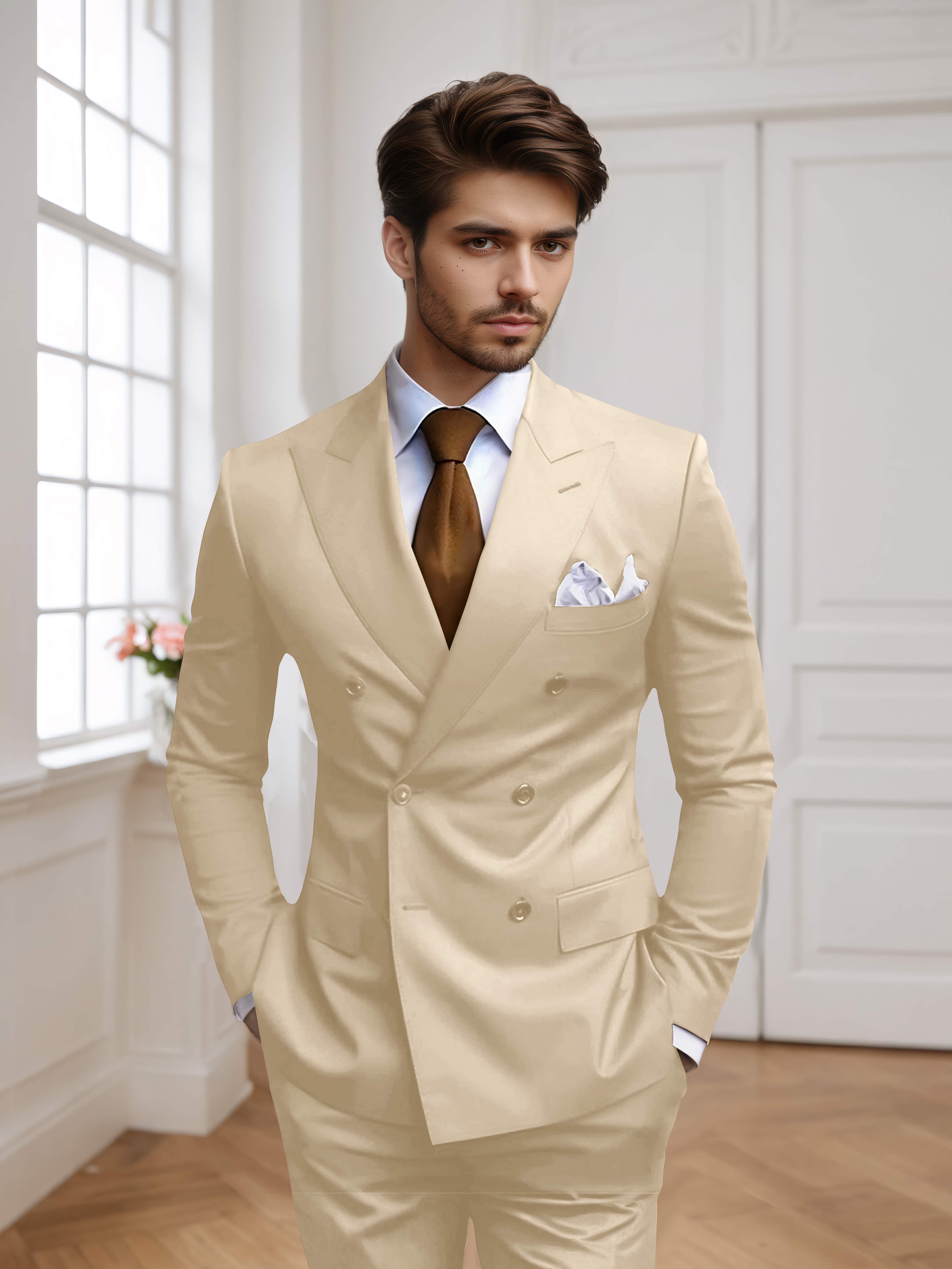 Men's Tailored Fit Double Breasted 2 Pieces Wedding Suits