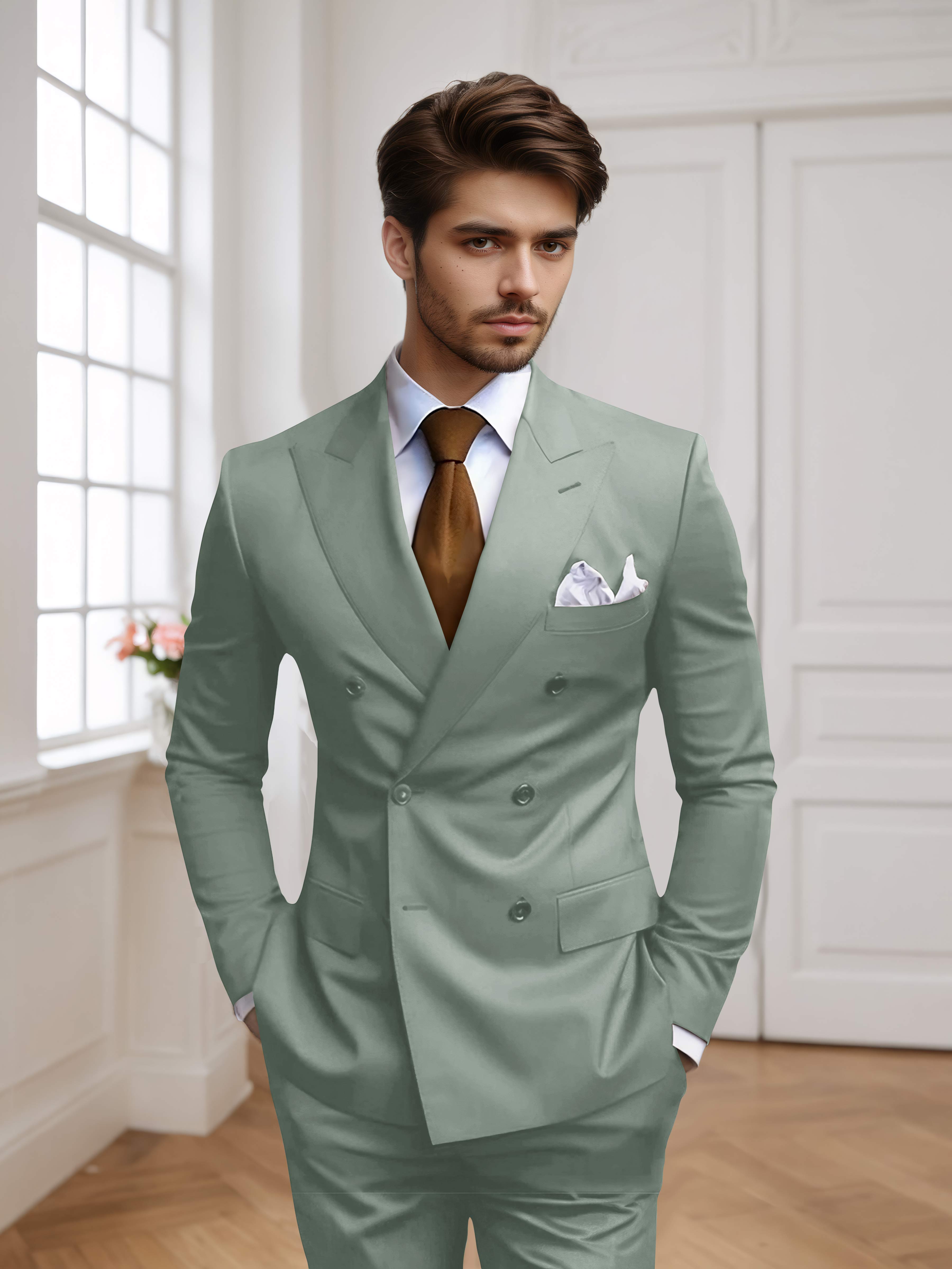 Men's Tailored Fit Double Breasted 2 Pieces Wedding Suits