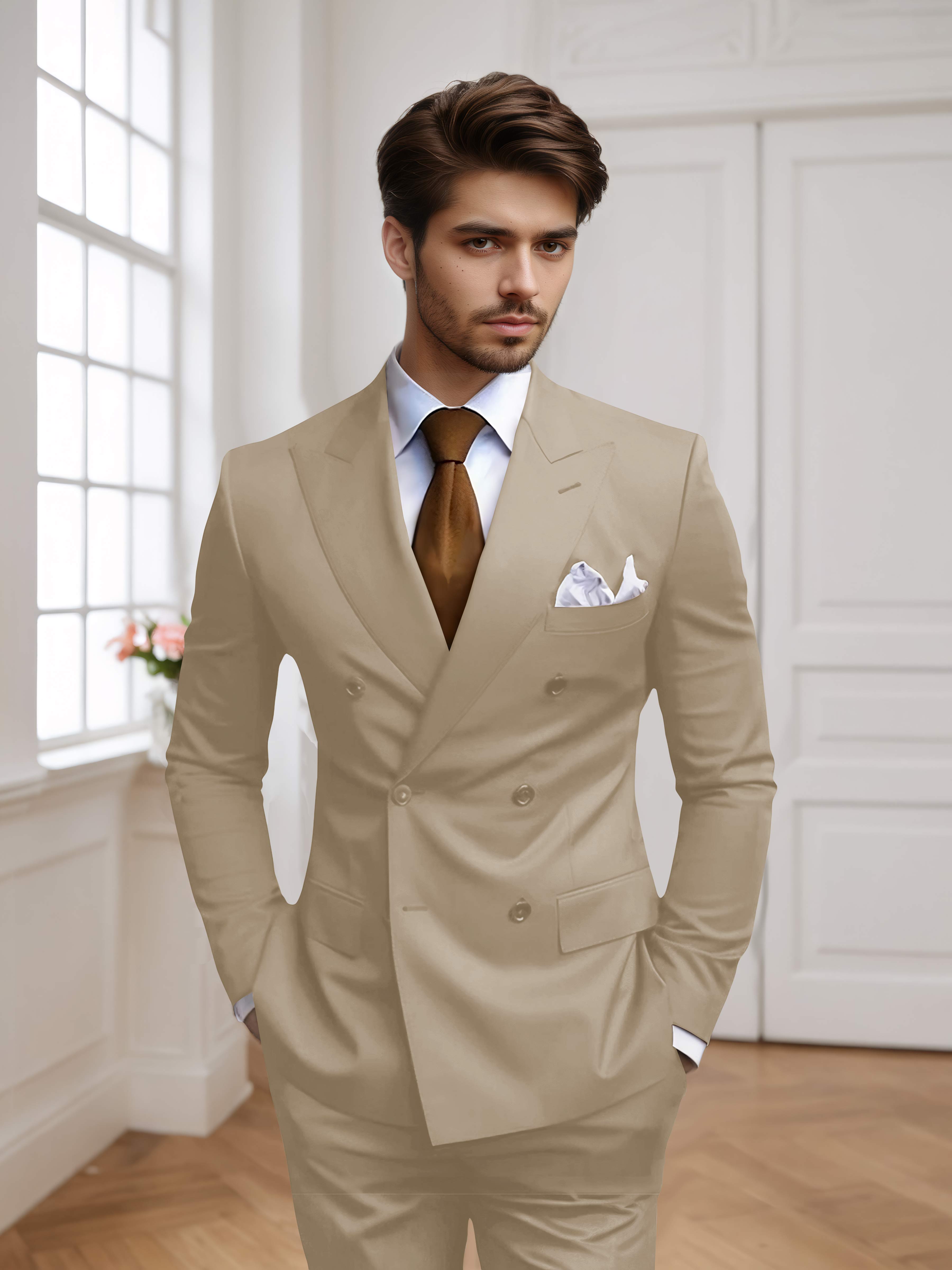 Men's Tailored Fit Double Breasted 2 Pieces Wedding Suits