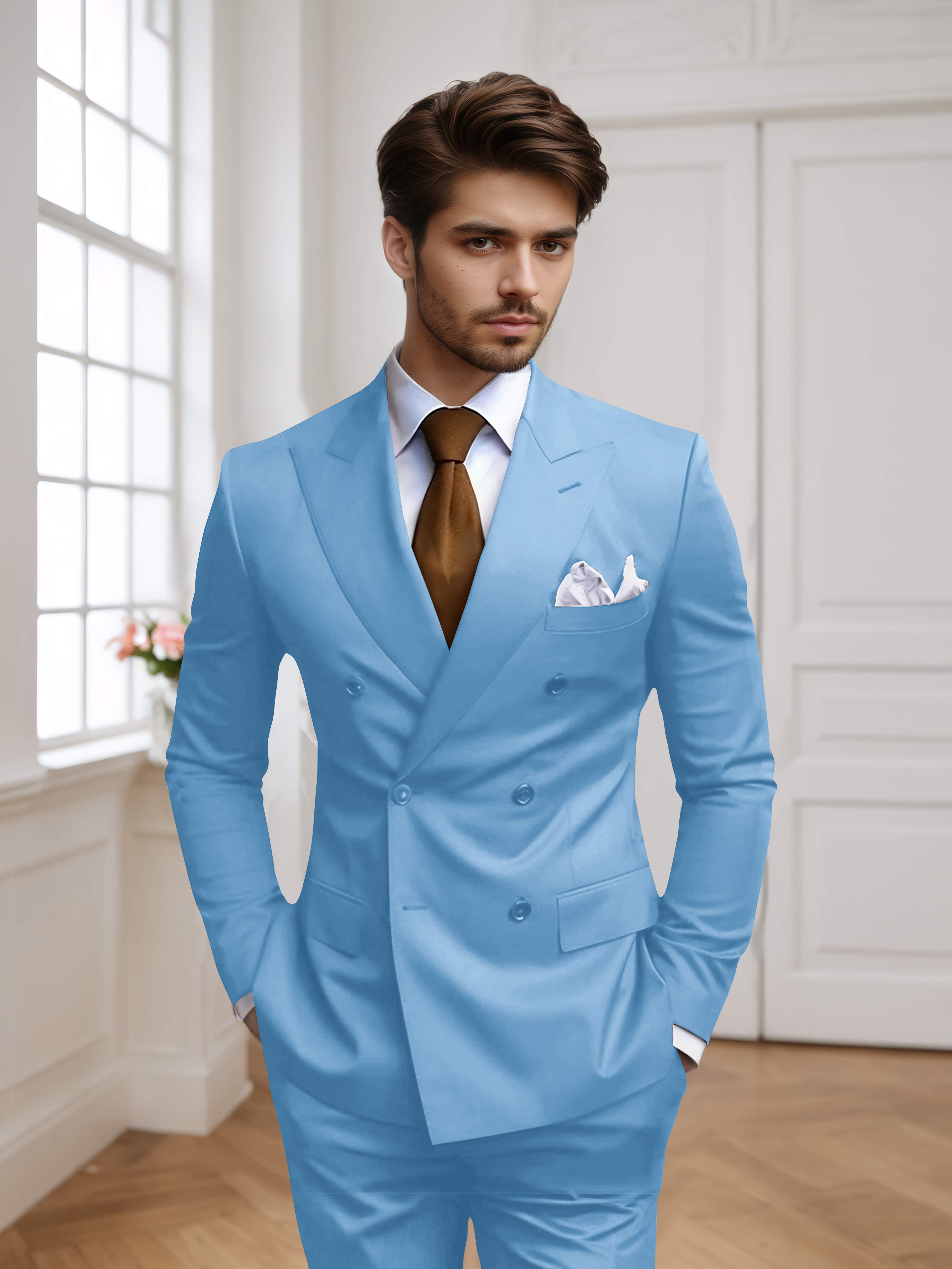 Men's Tailored Fit Double Breasted 2 Pieces Wedding Suits