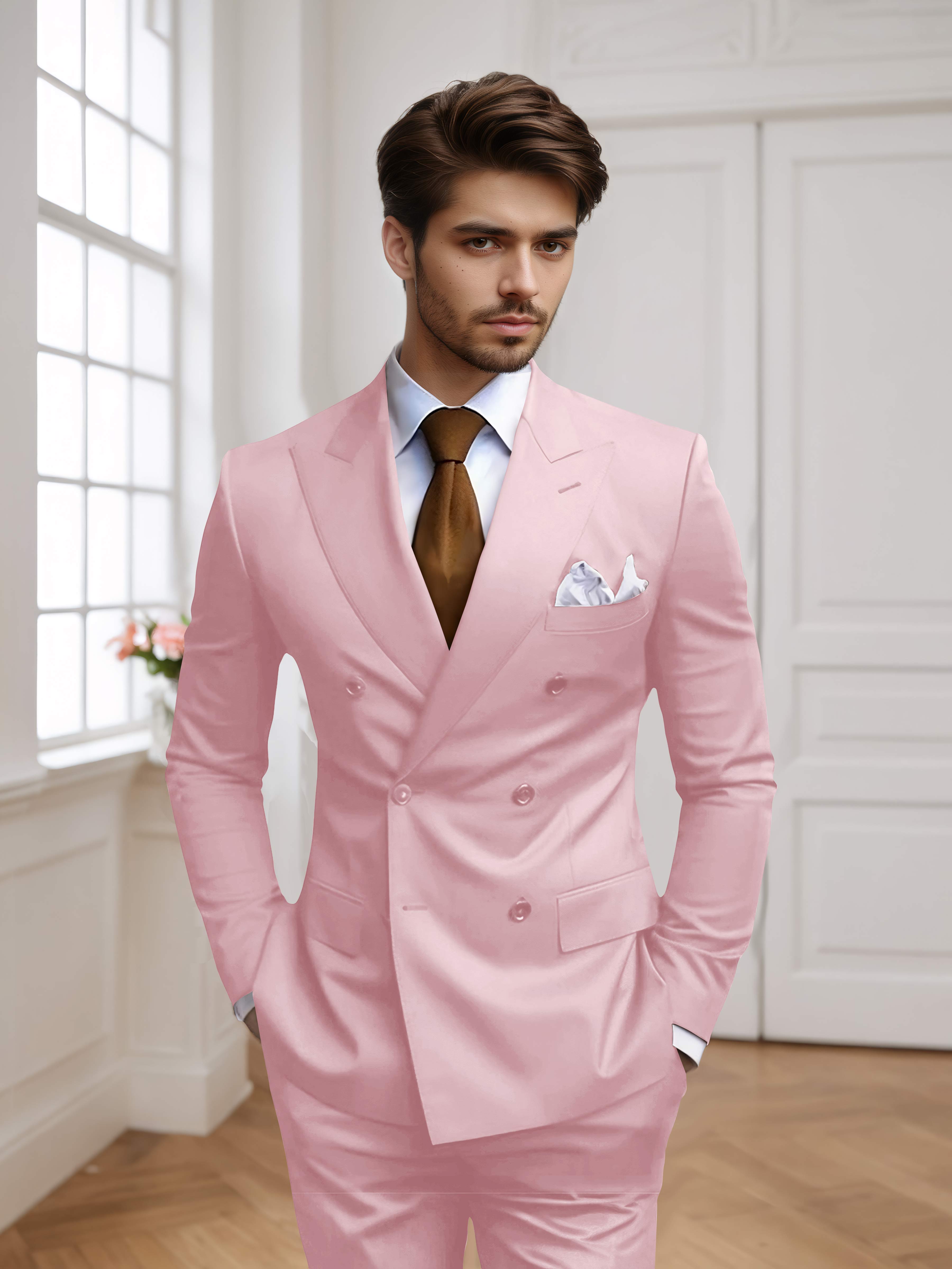 Men's Tailored Fit Double Breasted 2 Pieces Wedding Suits