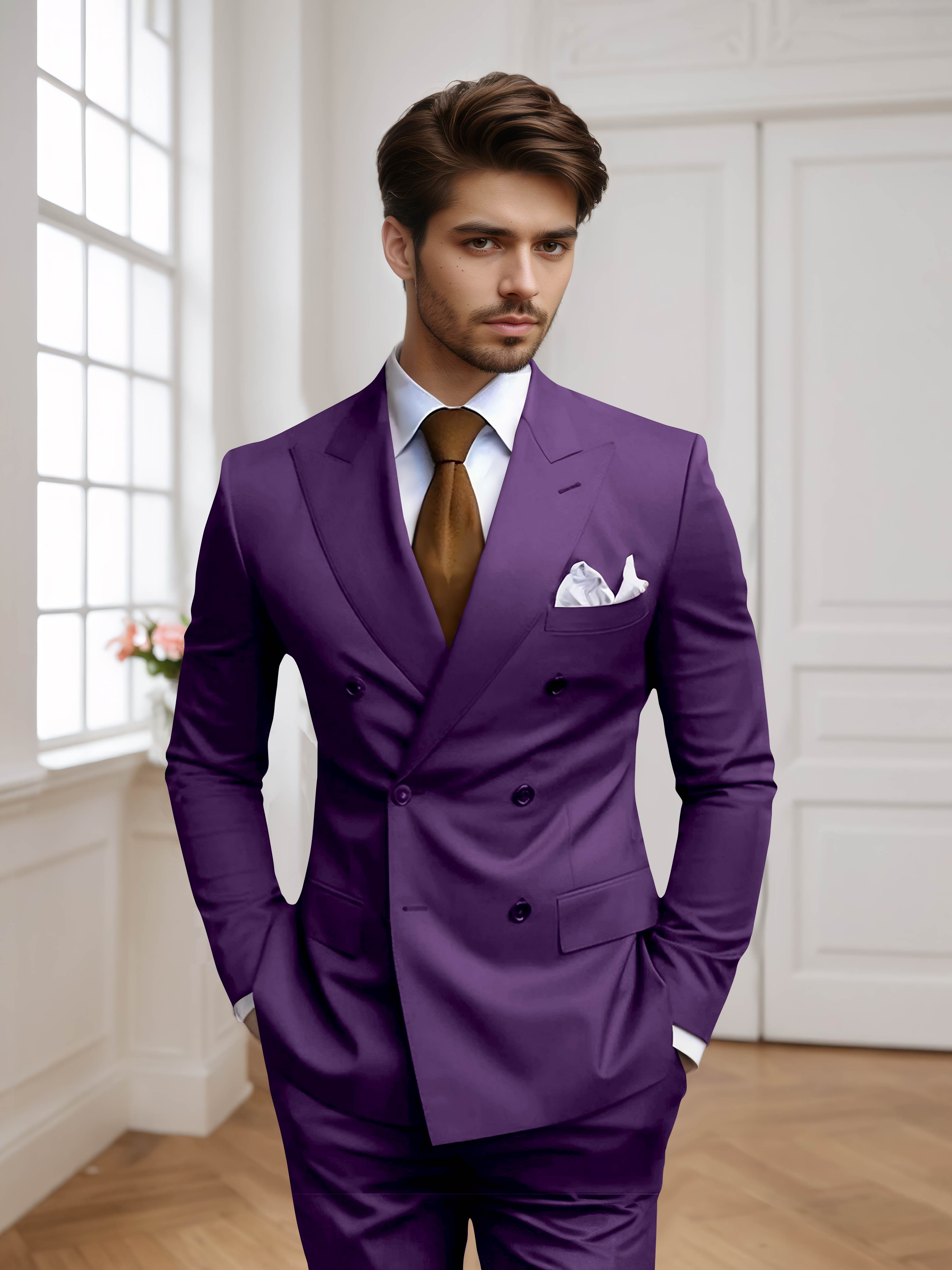 Men's Tailored Fit Double Breasted 2 Pieces Wedding Suits