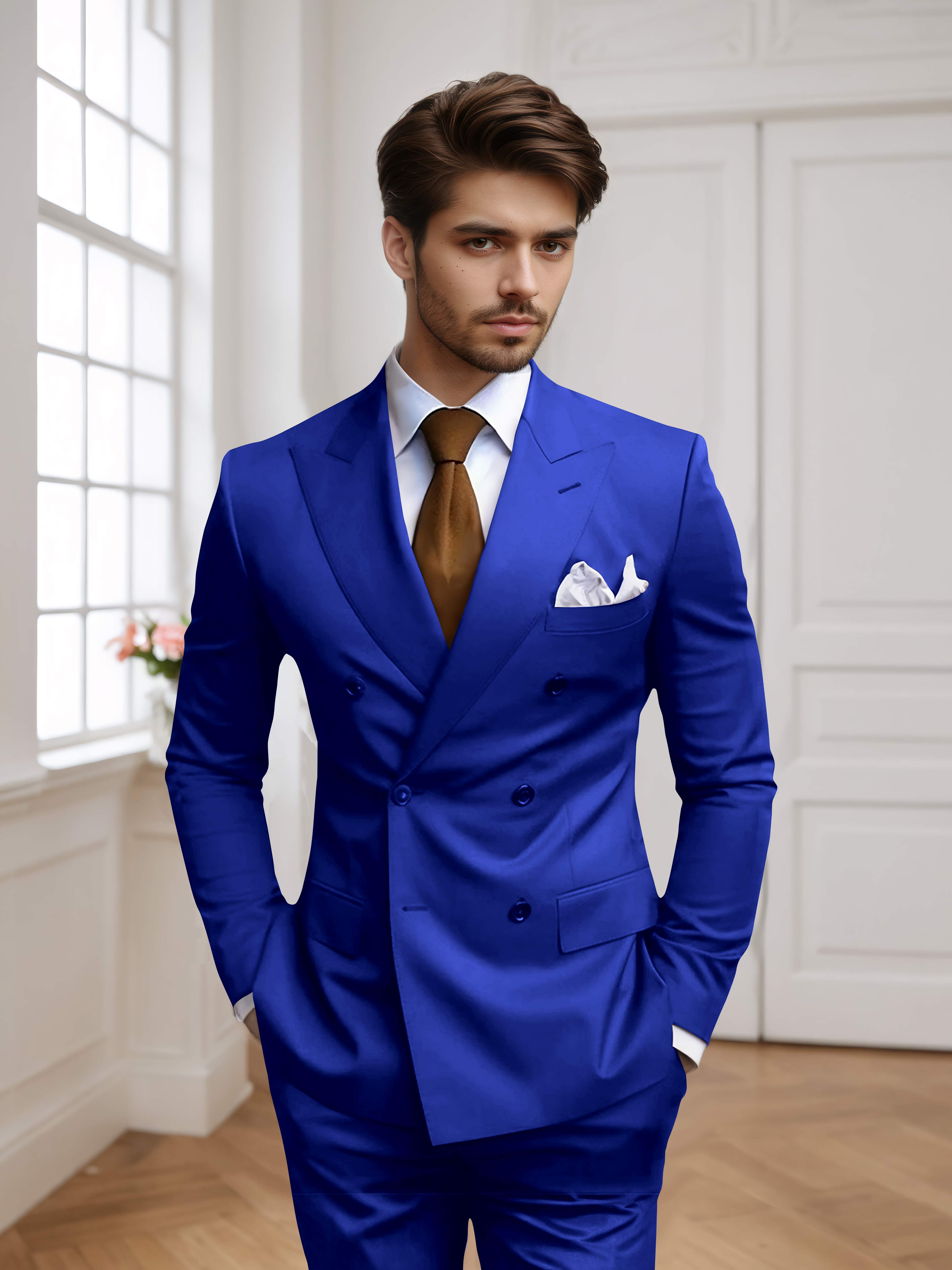 Men's Tailored Fit Double Breasted 2 Pieces Wedding Suits