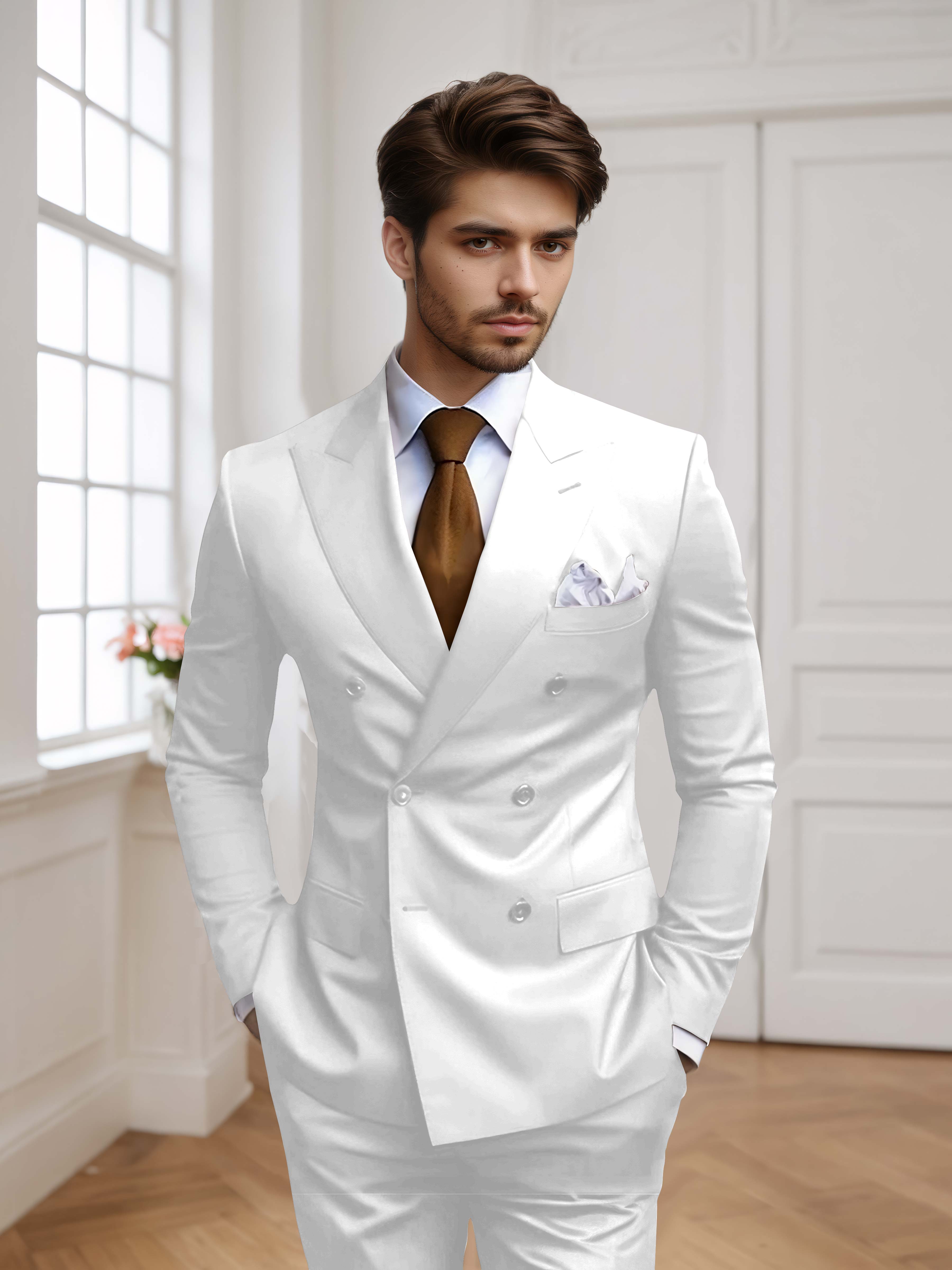 Men's Tailored Fit Double Breasted 2 Pieces Wedding Suits