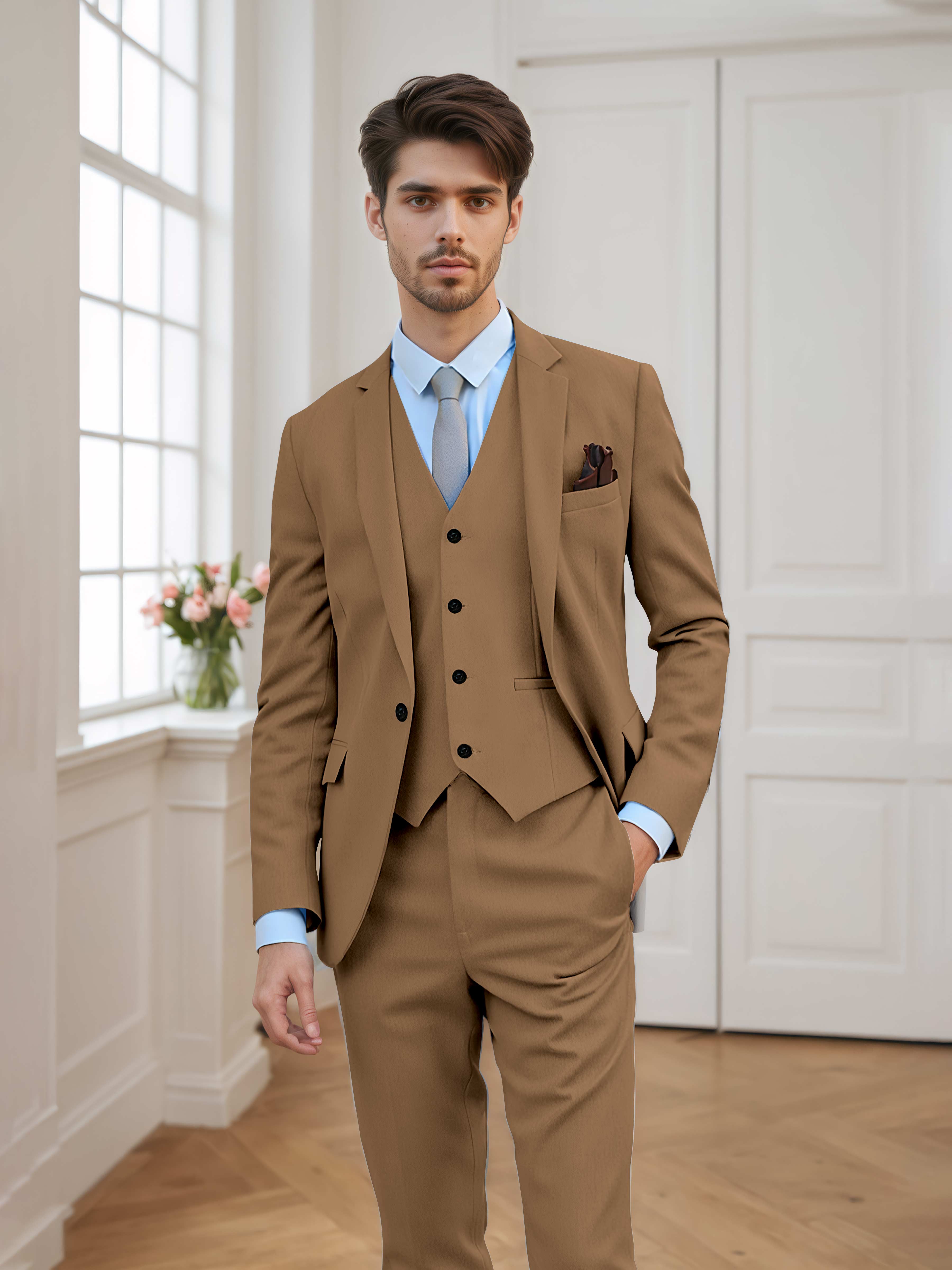 Men's Tailored Fit One Button 3 Pieces Formal Suits