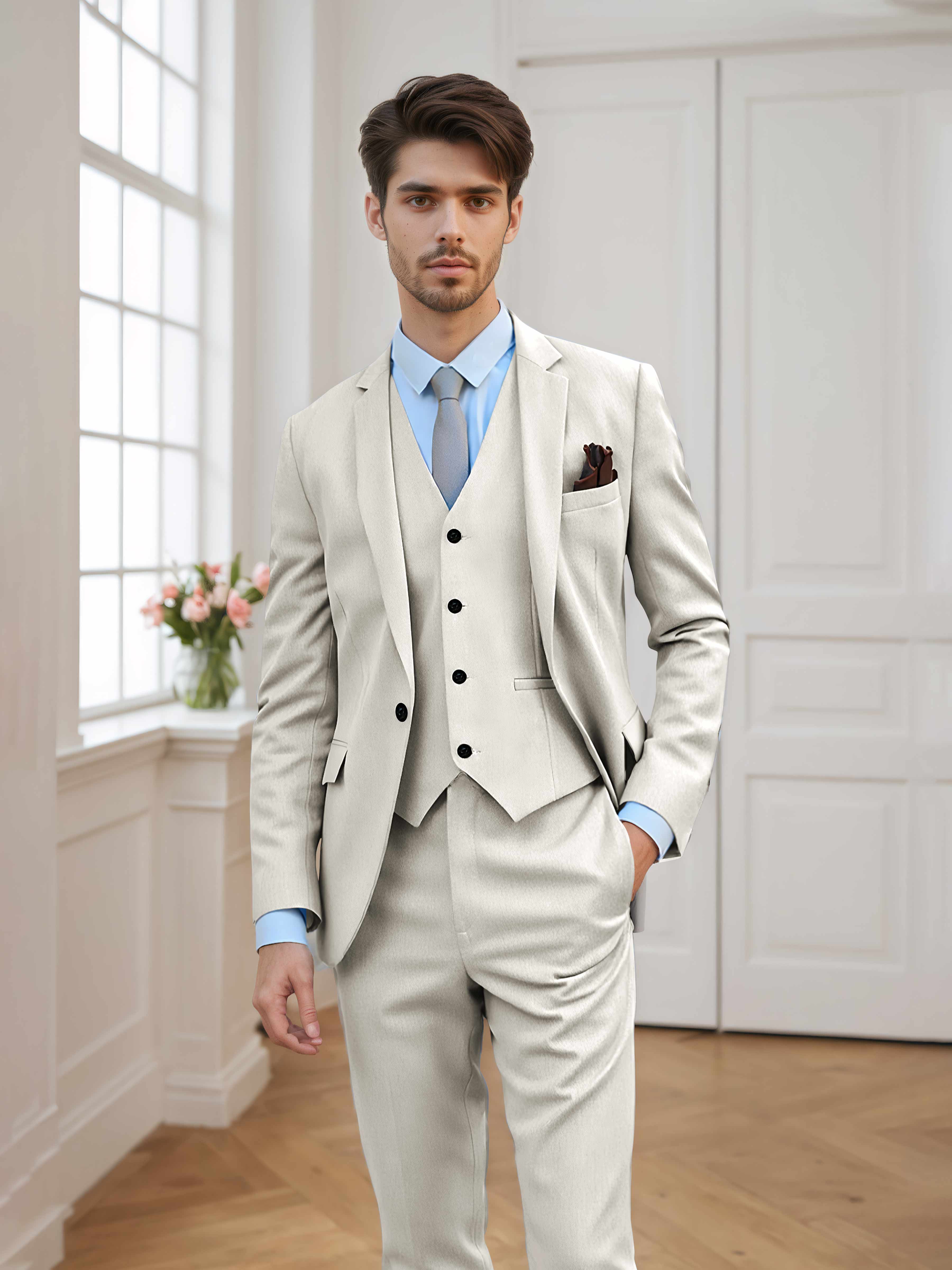 Men's Tailored Fit One Button 3 Pieces Formal Suits