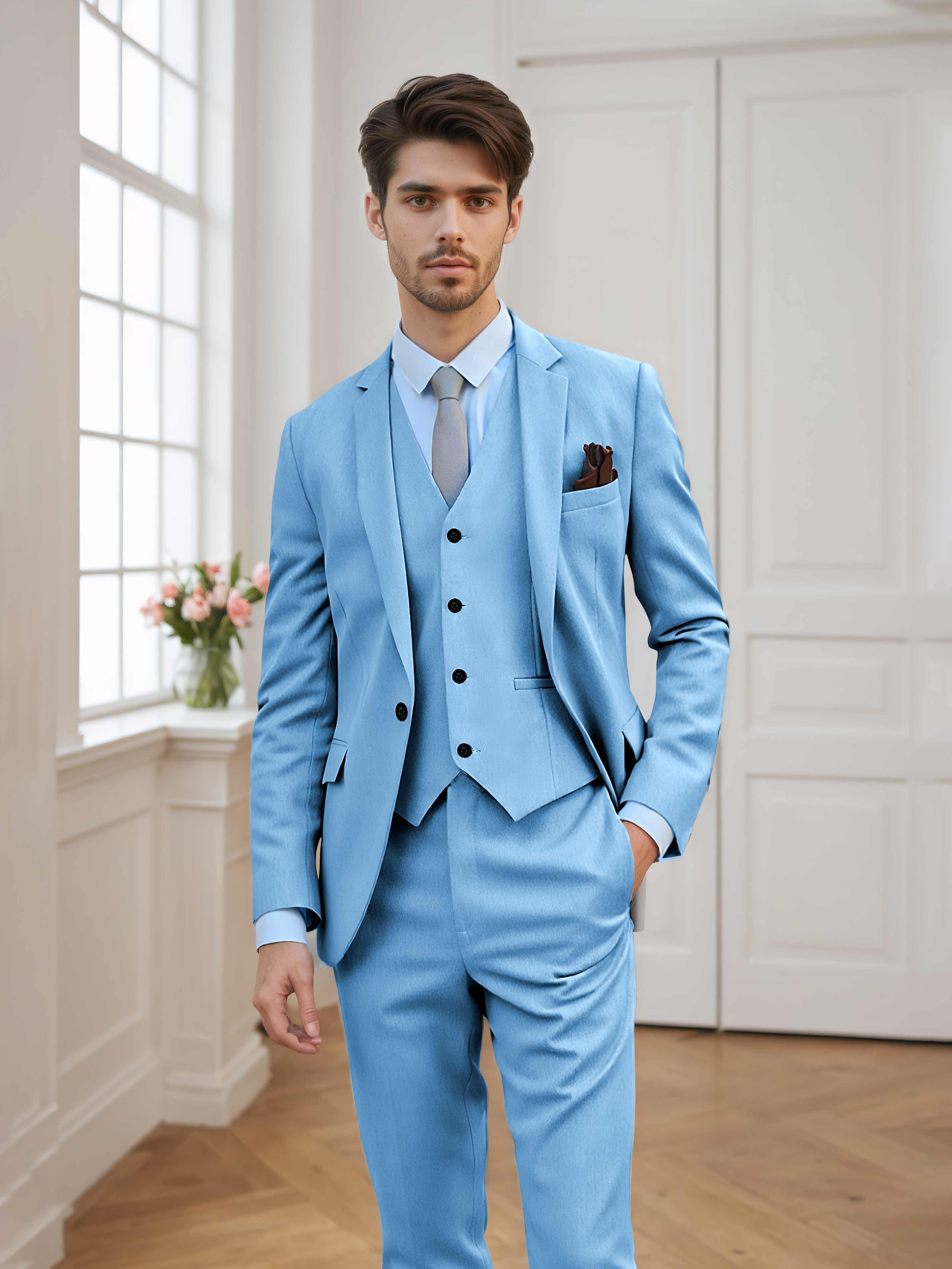Men's Tailored Fit One Button 3 Pieces Formal Suits