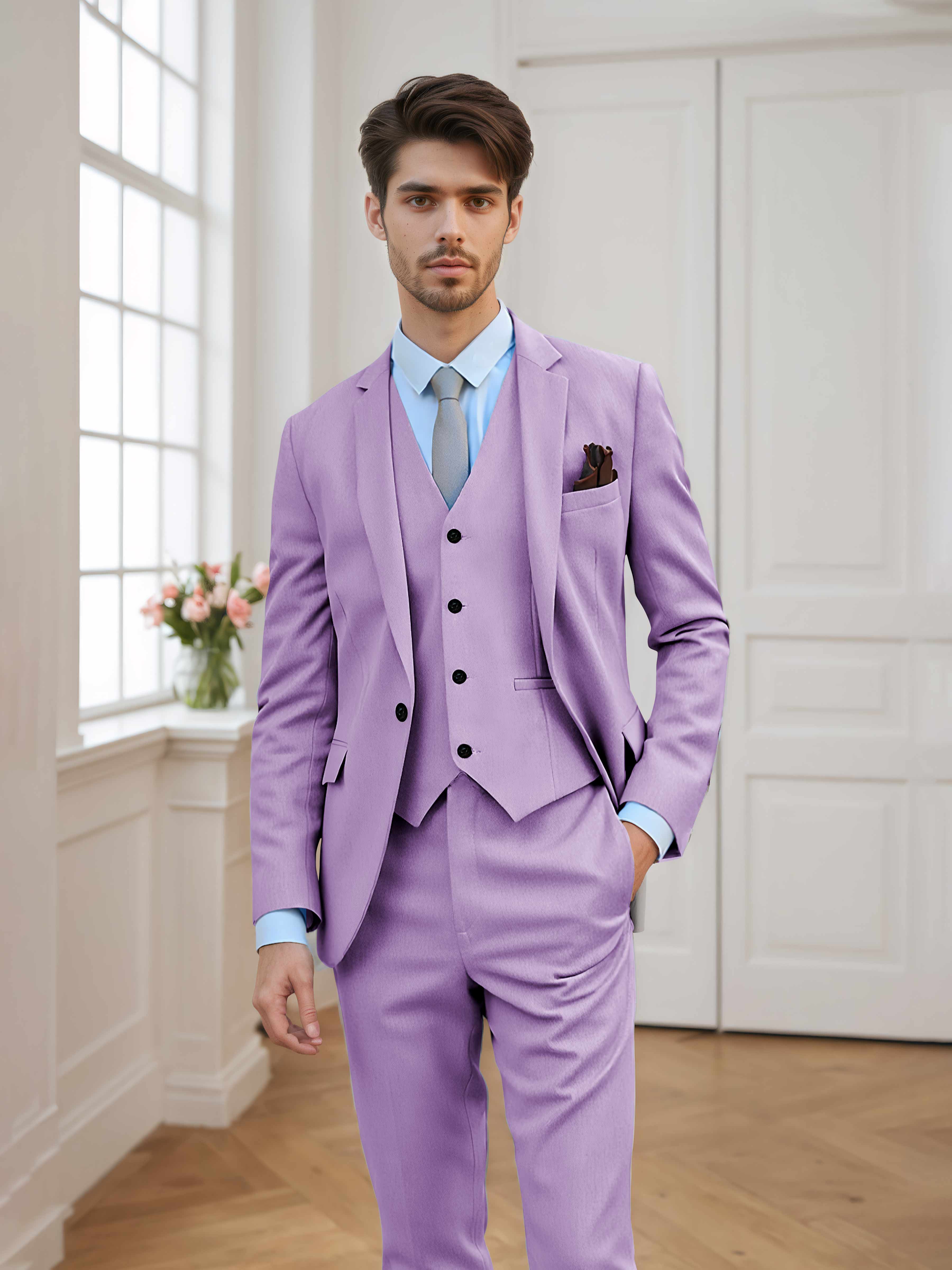 Men's Tailored Fit One Button 3 Pieces Formal Suits