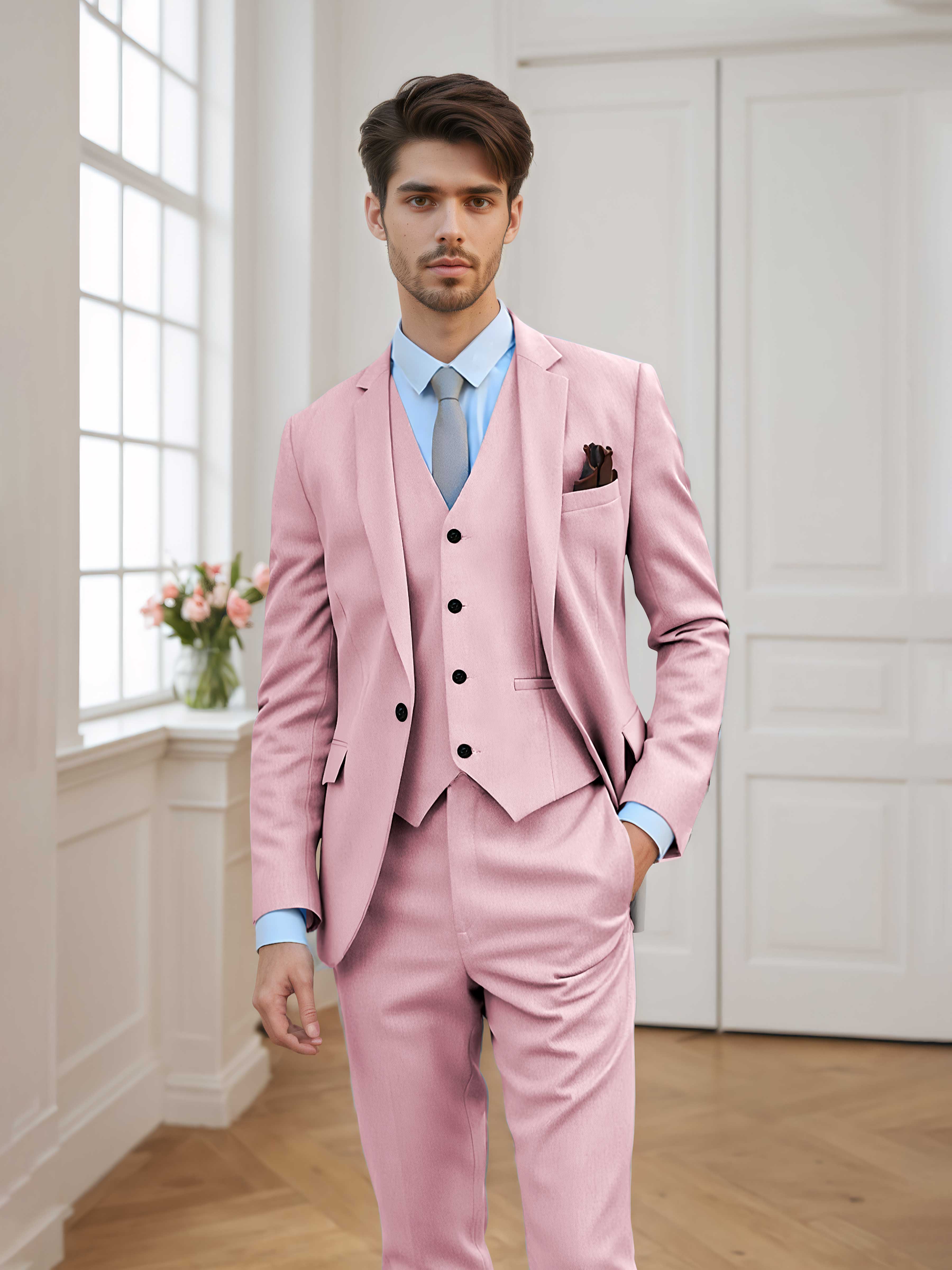 Men's Tailored Fit One Button 3 Pieces Formal Suits