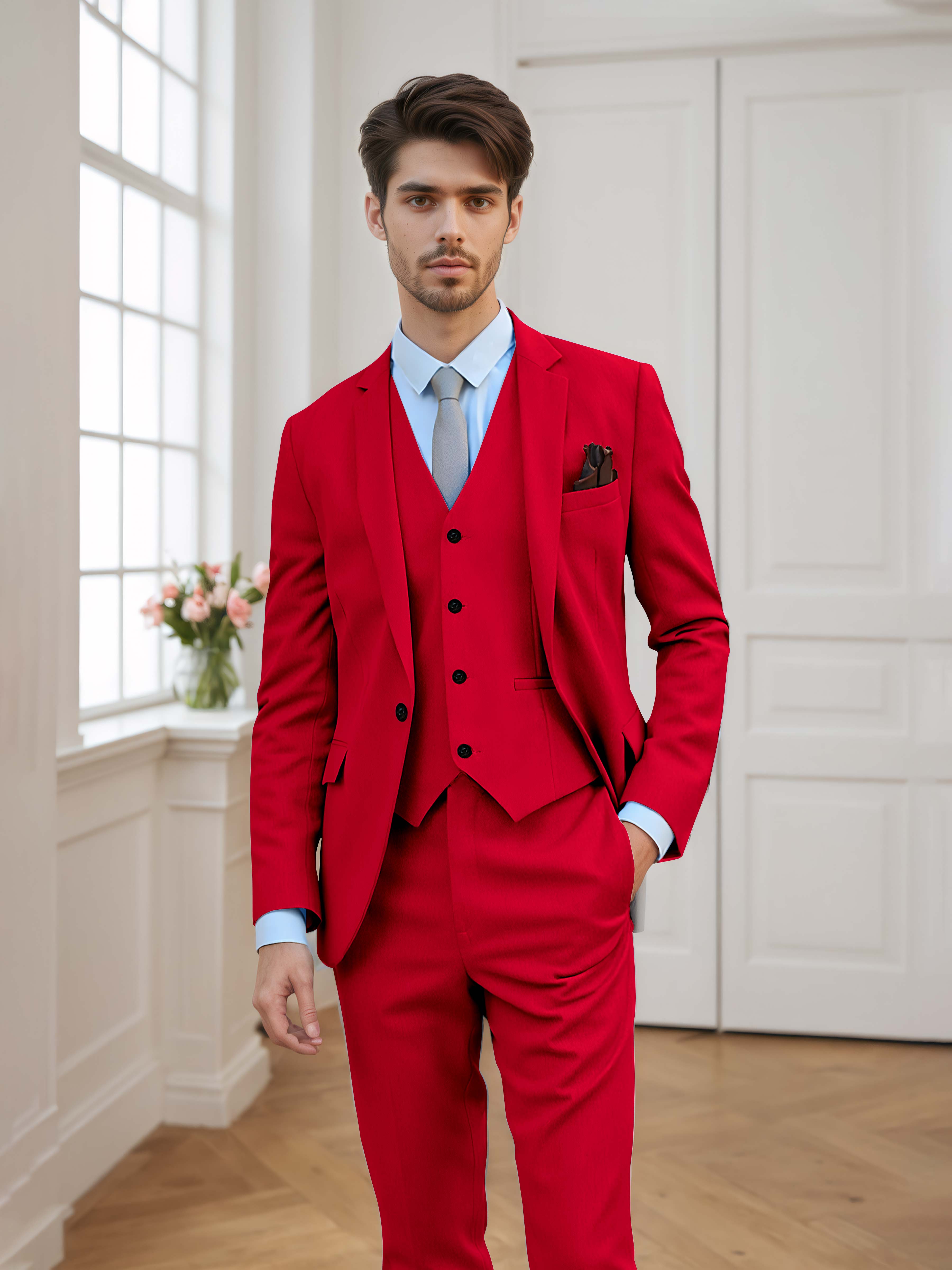 Men's Tailored Fit One Button 3 Pieces Formal Suits