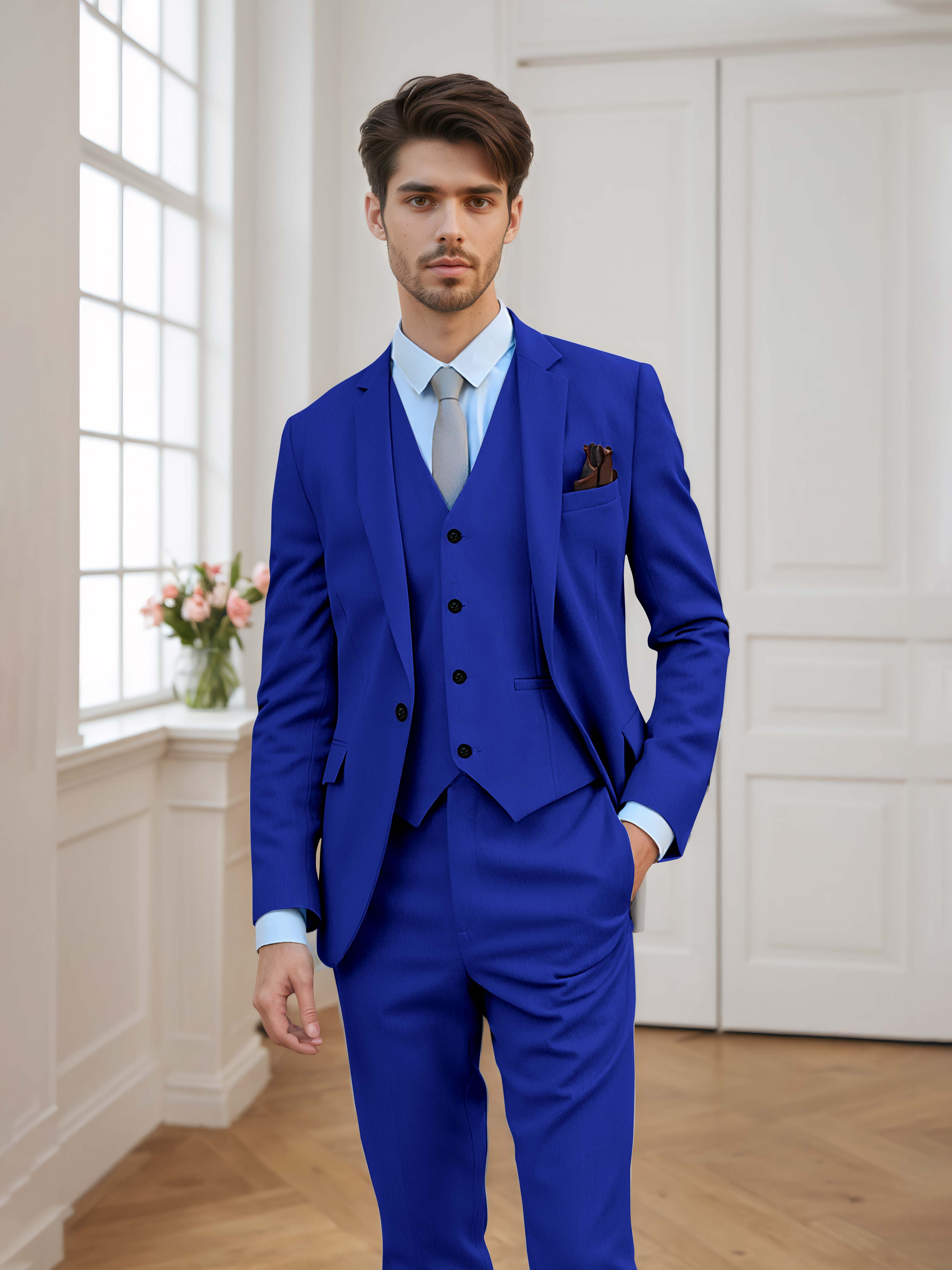 Men's Tailored Fit One Button 3 Pieces Formal Suits