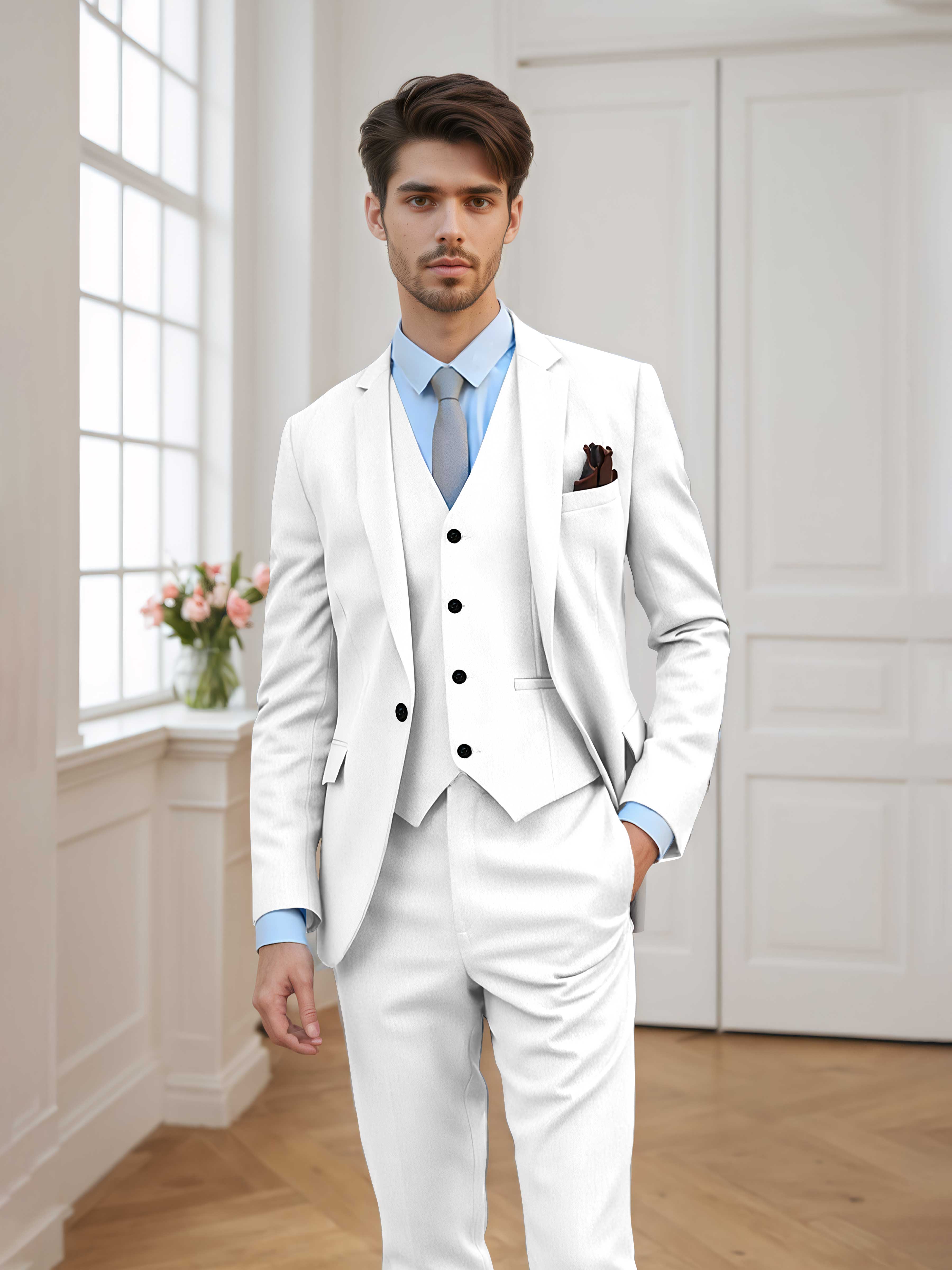 Men's Tailored Fit One Button 3 Pieces Formal Suits