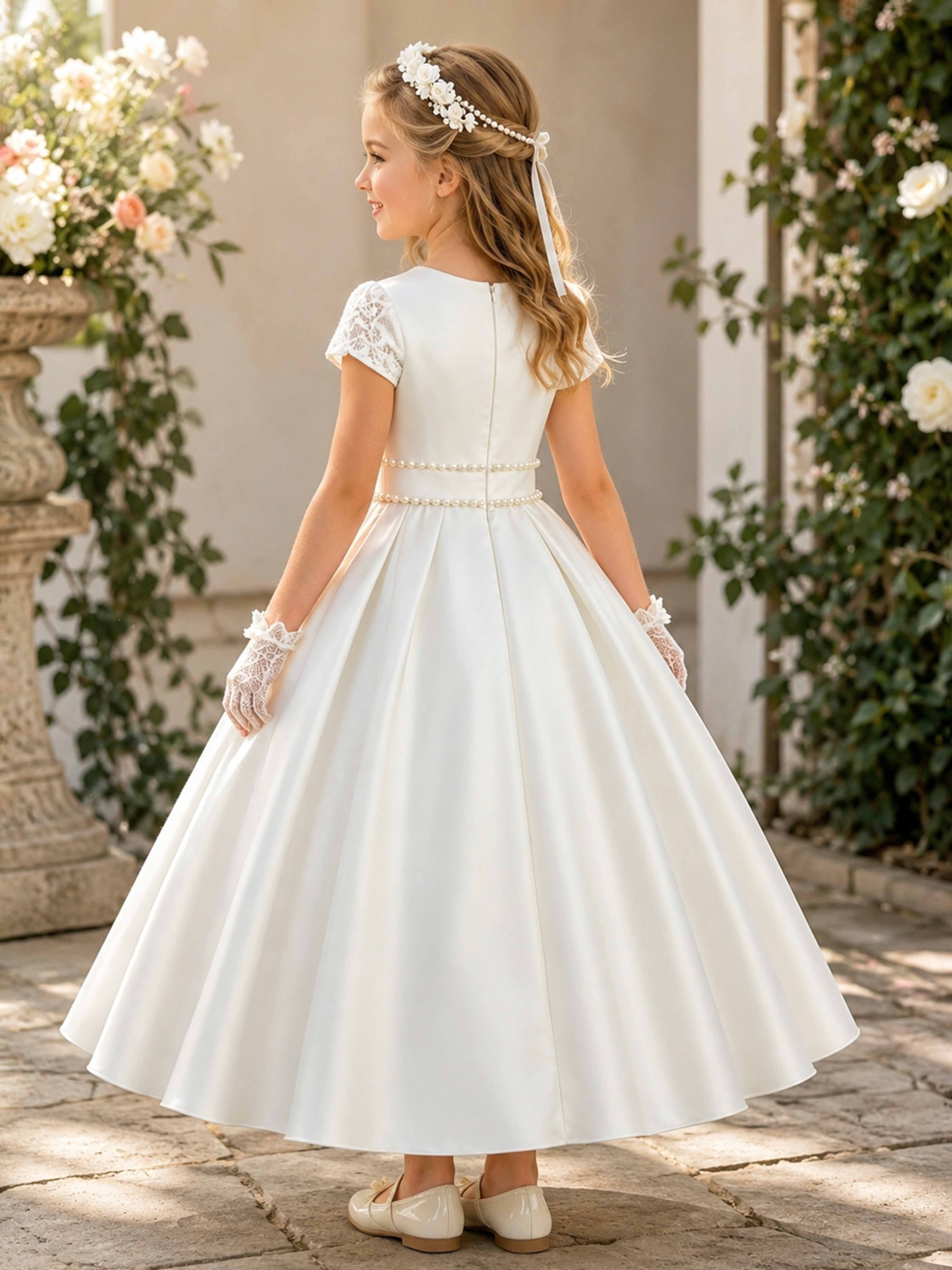 Charming A-Line Pearl Waist Satin Girl Dresses
