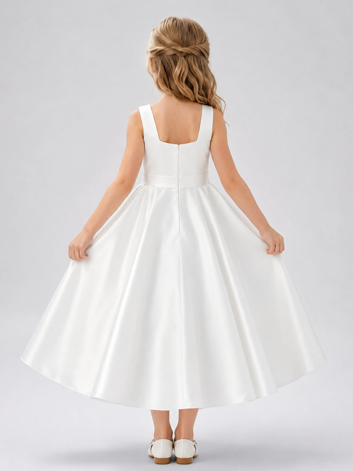 Elegant A-Line Square Neck Bow Satin Girl Dresses