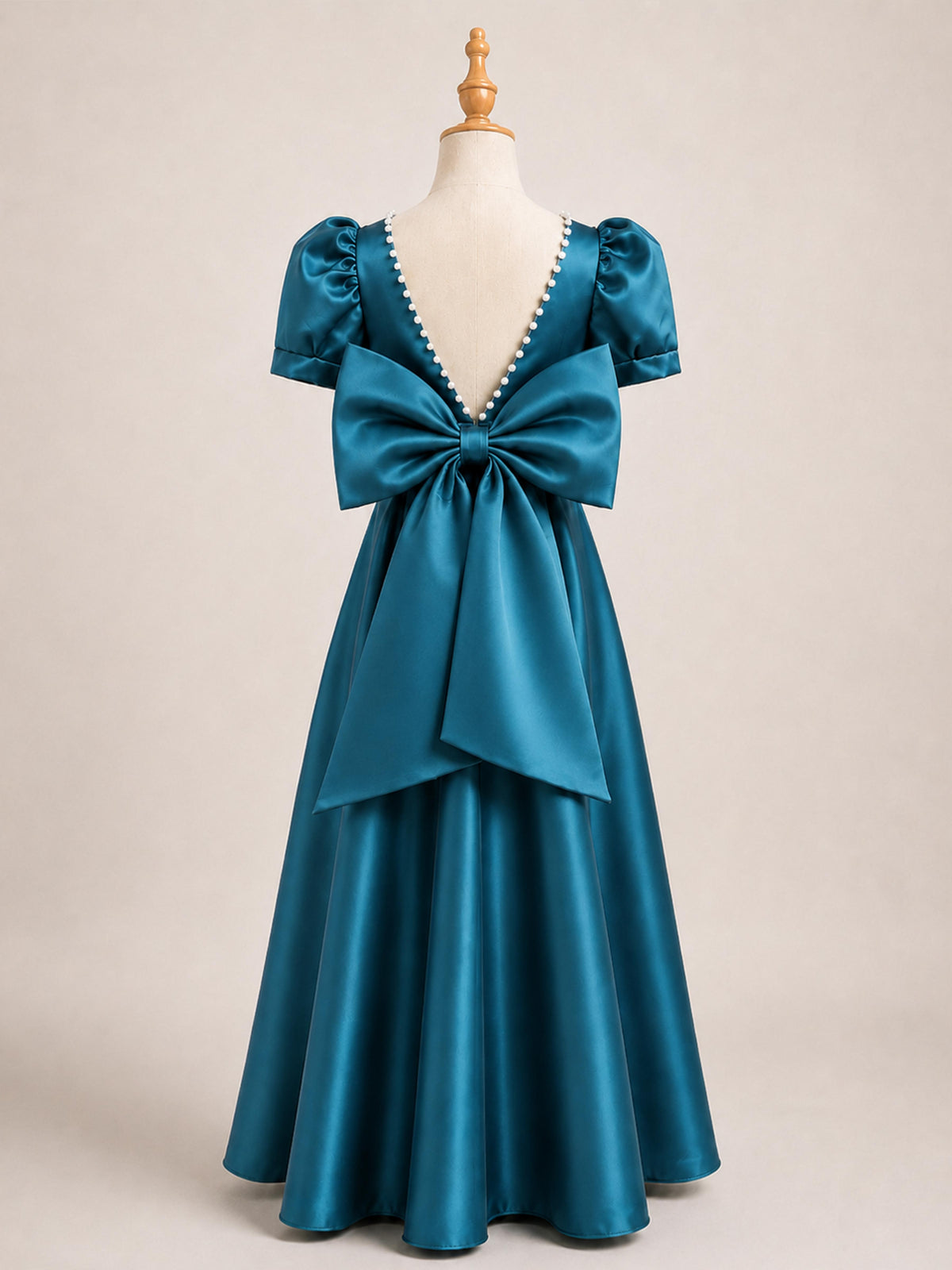 Elegant A-Line Puff Sleeve Satin Girl Dresses