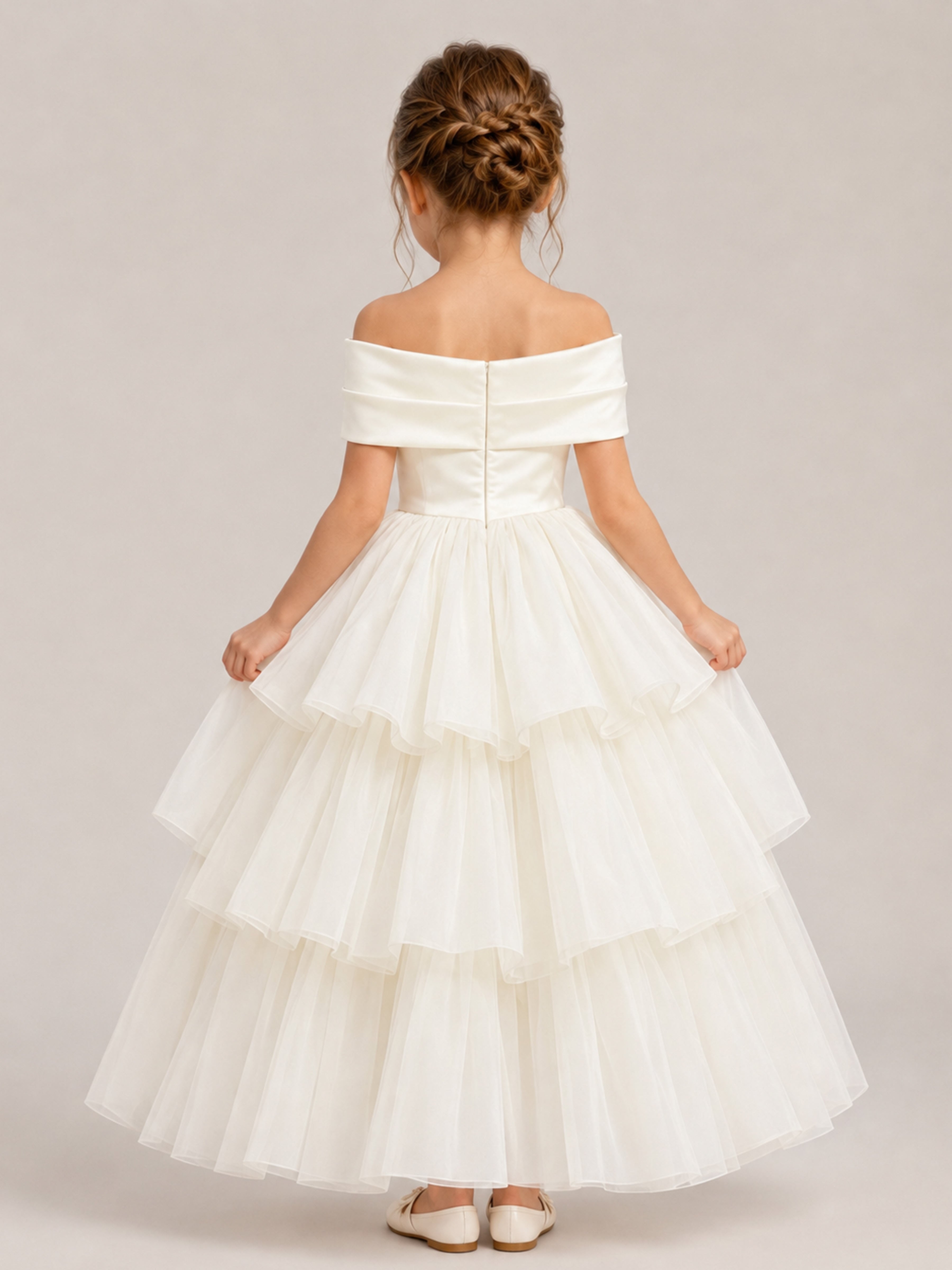 Elegant A-Line Off Shoulder Bow Satin Girl Dresses