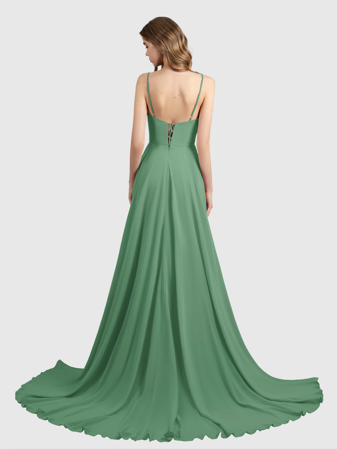 Abigail Gorgeous Deep V Neck Sweep Train Bridesmaid Dresses