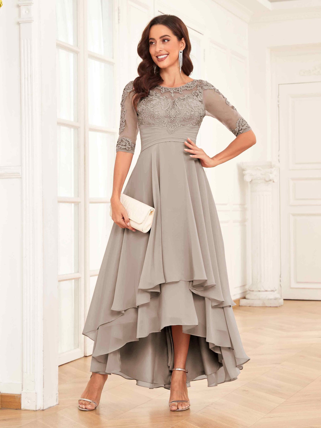 Pleated Chiffon Spaghetti Straps Maxi Mother of the Bride & Groom Dresses with Sequin Rhinestones Bodice & Slit main image 0