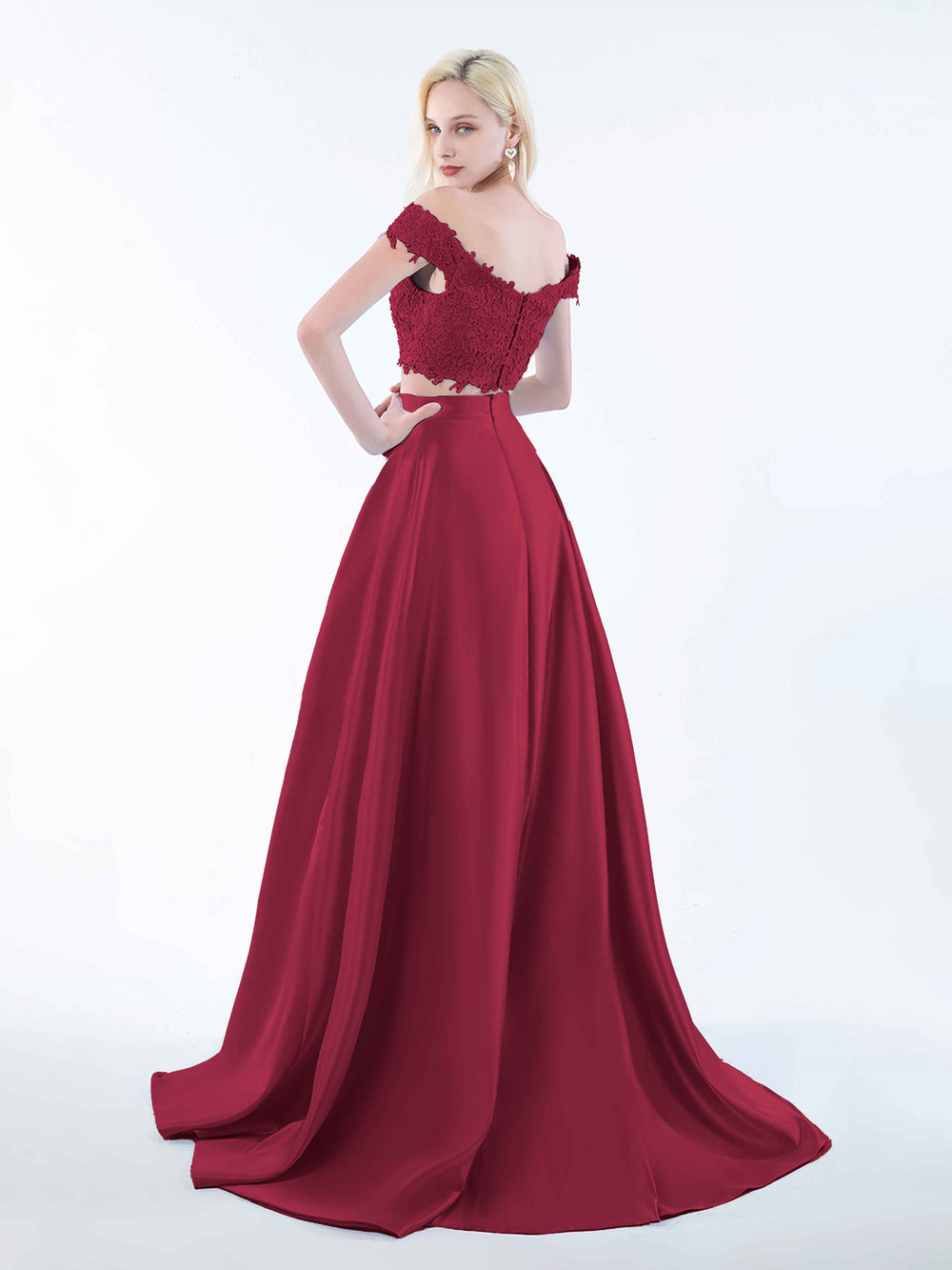 Pleated Off-the-shoulder A-line Satin Dress With Slit Sage main image 1