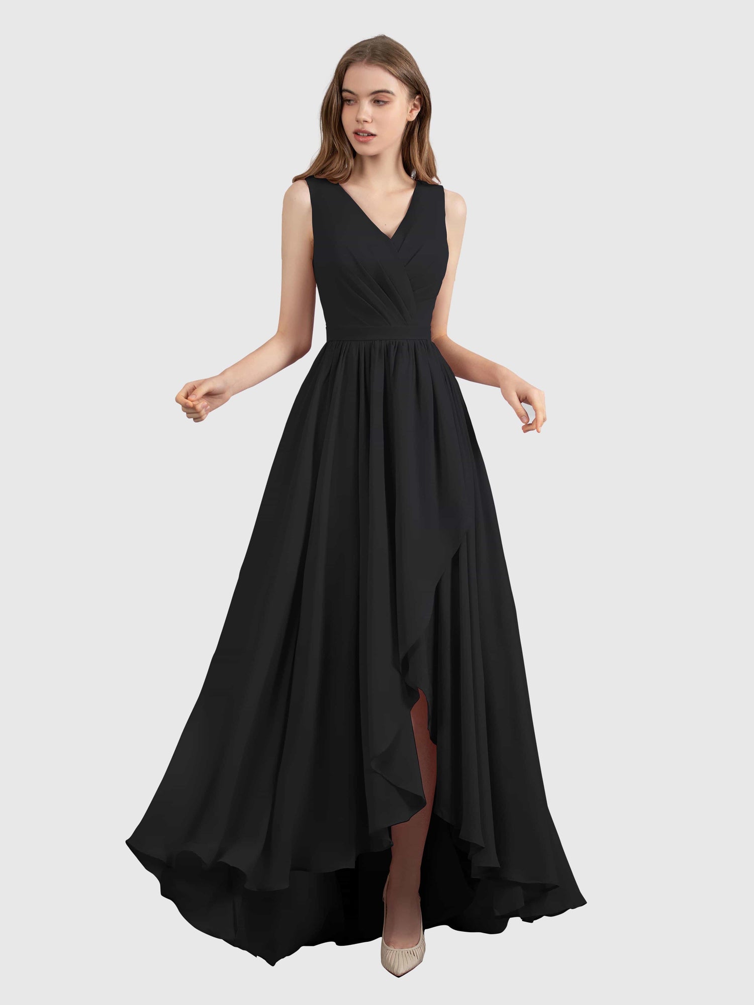 Charlotte V-Neck High Low Bridesmaid Dresses with Pockets