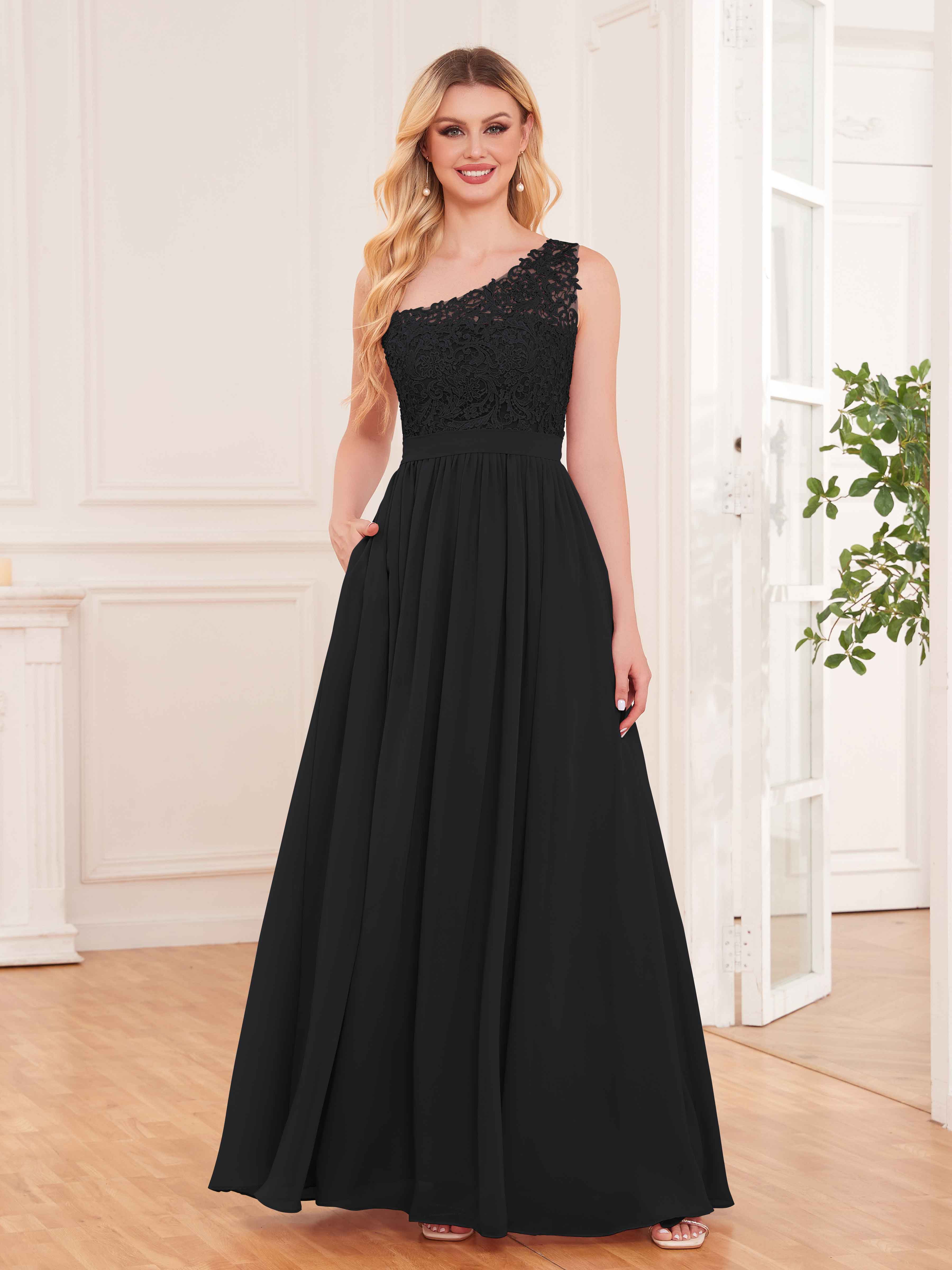 One shoulder lace bridesmaid dress best sale