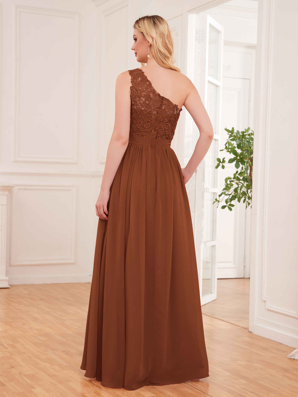 Blush A Line One Shoulder Lace Chiffon Bridesmaid Dress