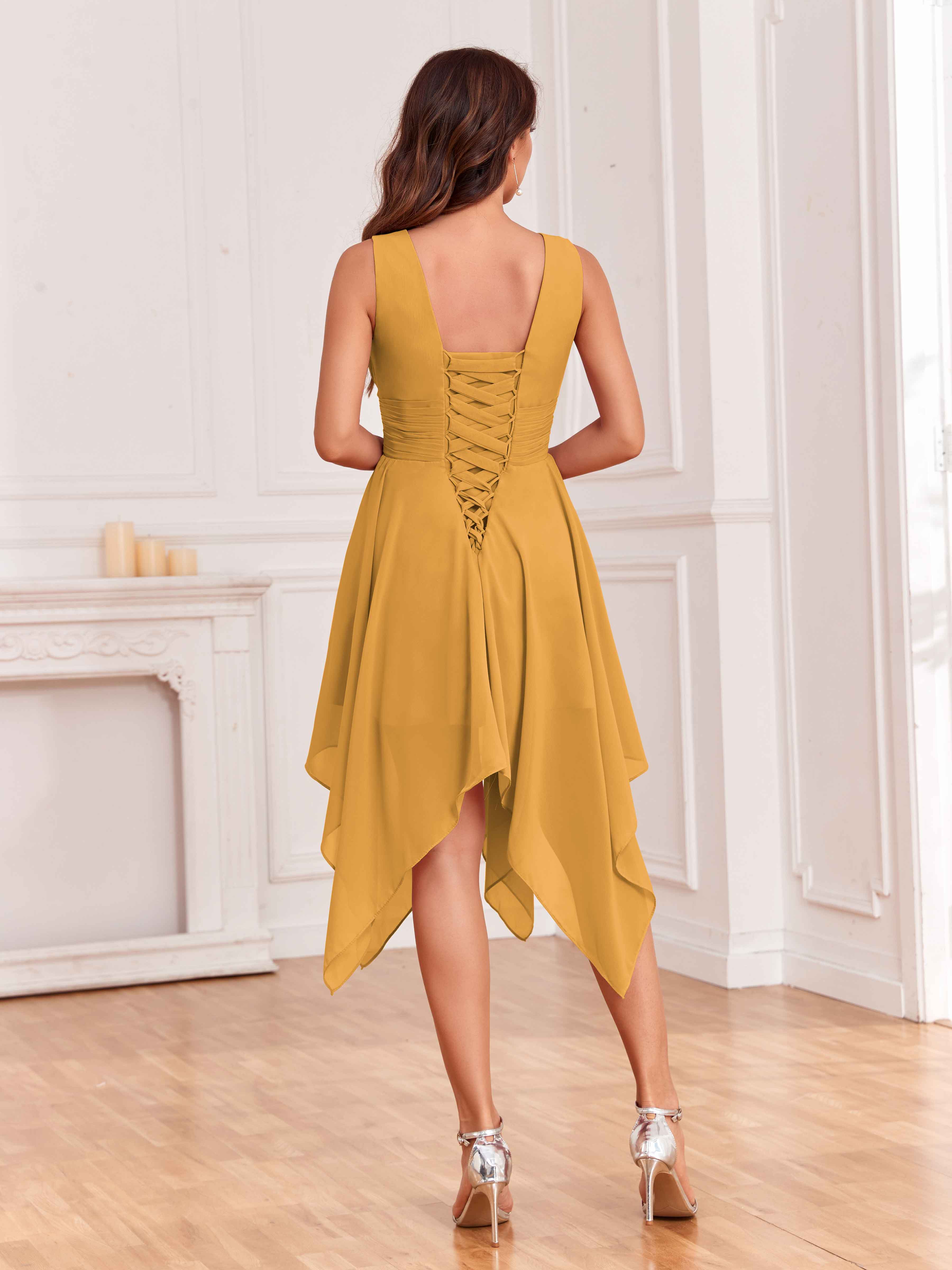 Mustard chiffon dress best sale