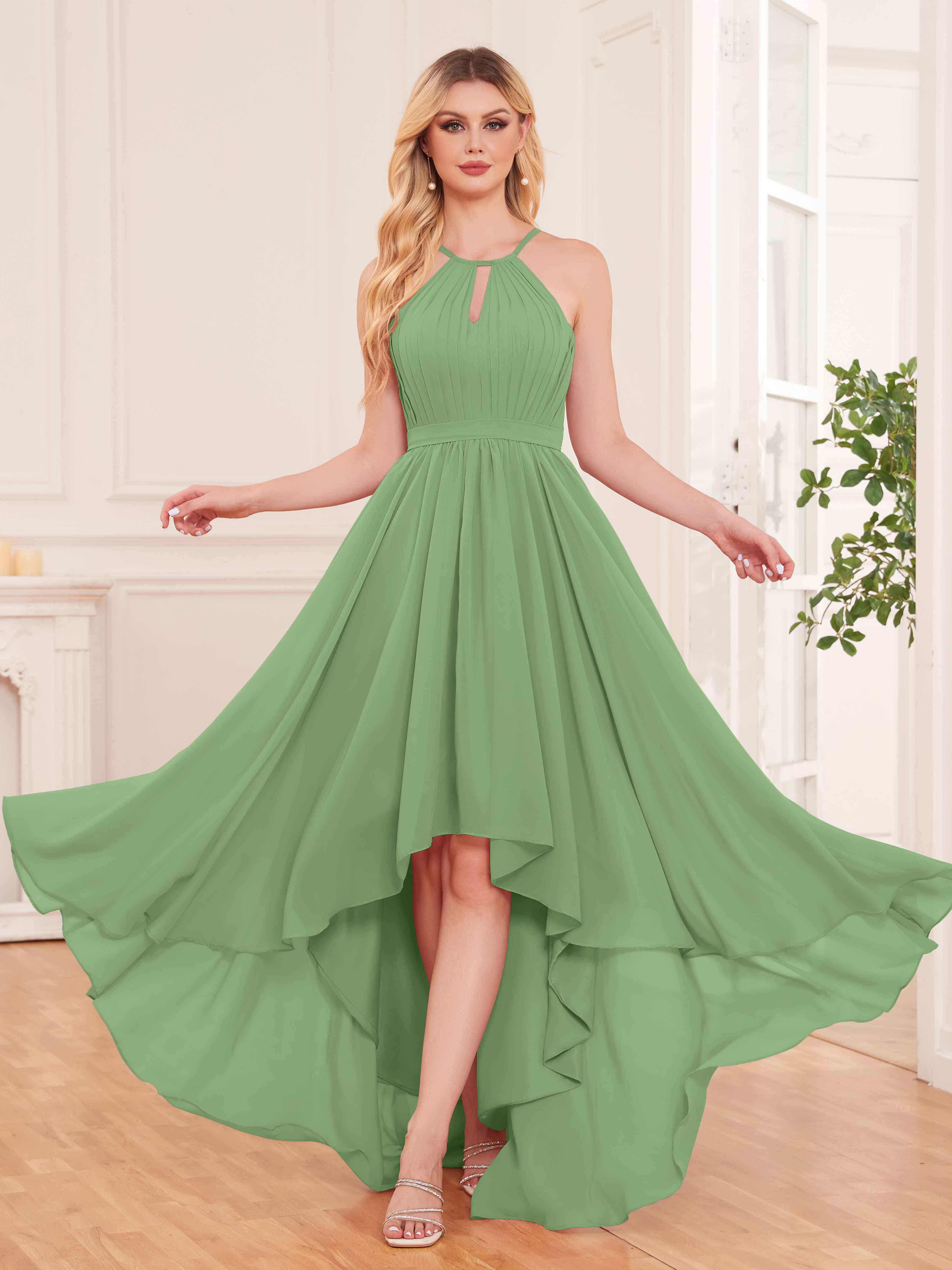 Elliana Dreamy Halter Sleeveless Asymmetrical Chiffon Bridesmaid Dress